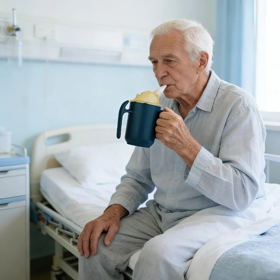 Kubek z dzióbkiem 3 w 1 400 ml szczelny dla seniorów niebieski