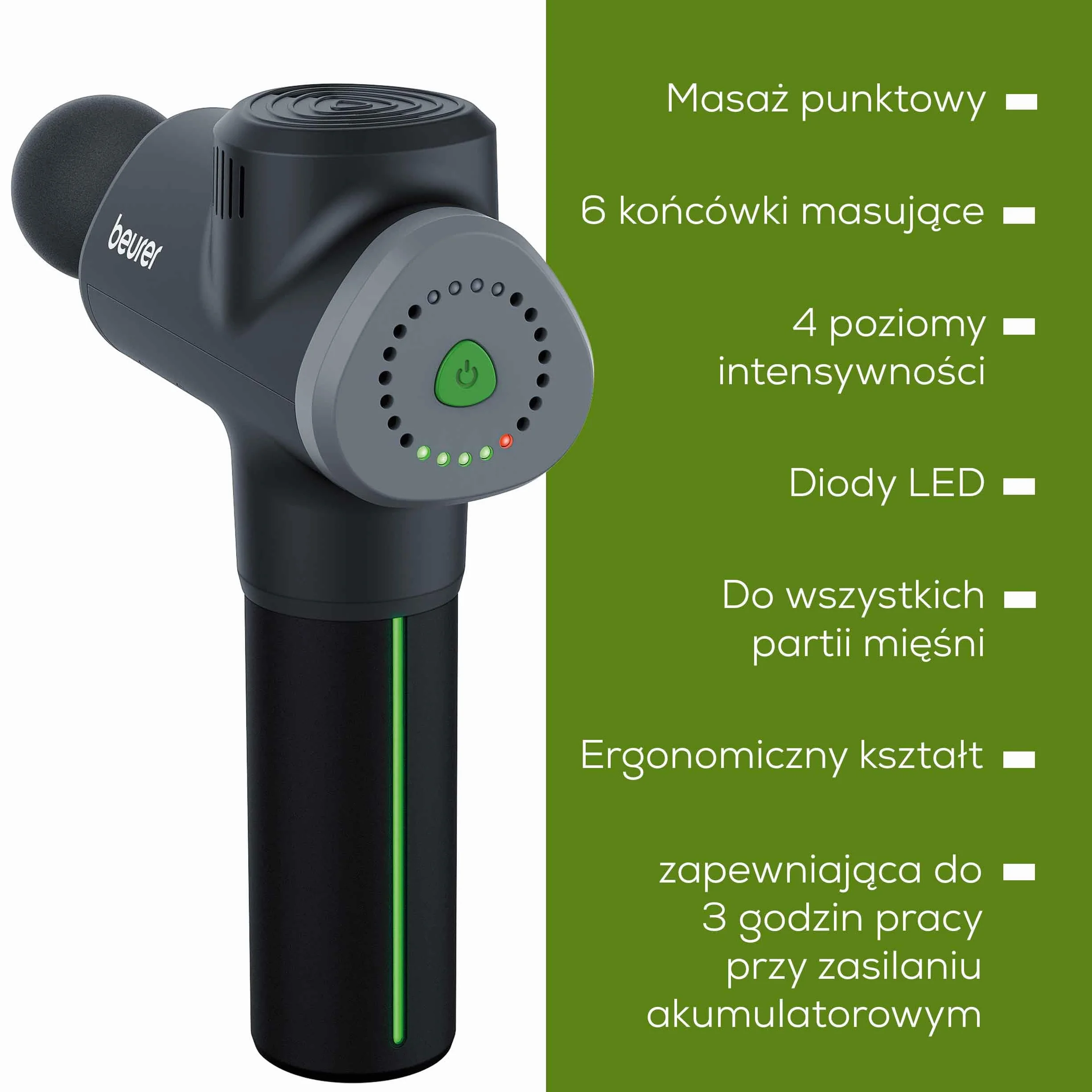 Beurer MG 180 Pistolet do masażu z 6 końcówkami 4 poziomy intensywności