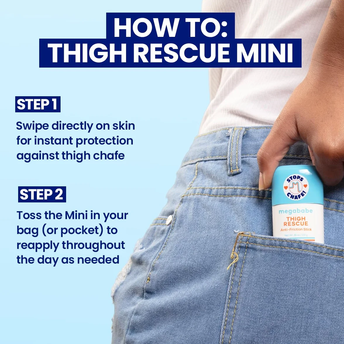 Megababe Mini Thigh Rescue Anti Chafe Stick – matowy, naturalny, przeciwzapalny, nawilżający, granat, do wszystkich rodzajów skóry, 1 sztuka