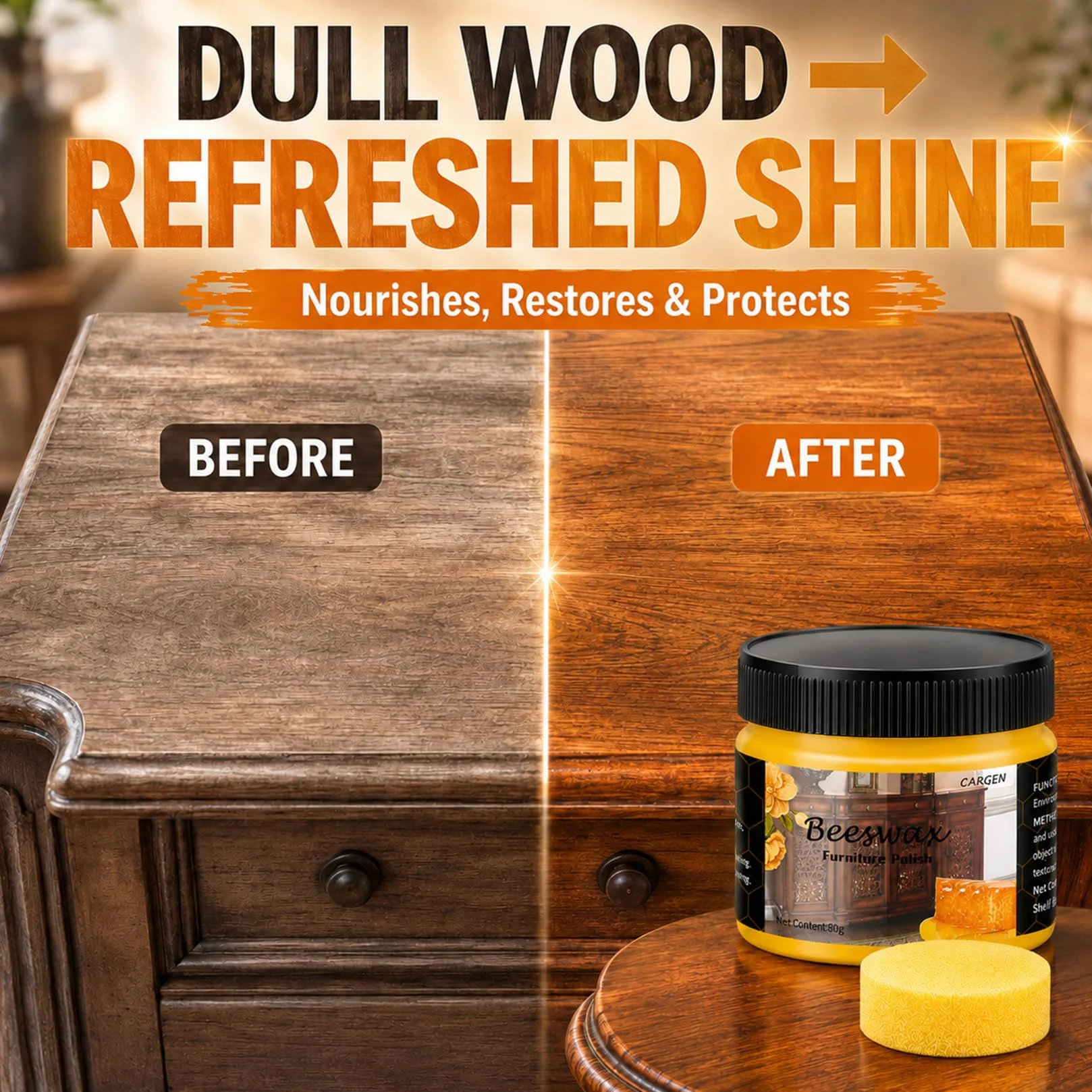 CARGEN Naturalny wosk pszczeli do drewna Wood Seasoning Beewax, 3 szt., tradycyjny, uniwersalny, do polerowania, czyszczenia i pielęgnacji mebli