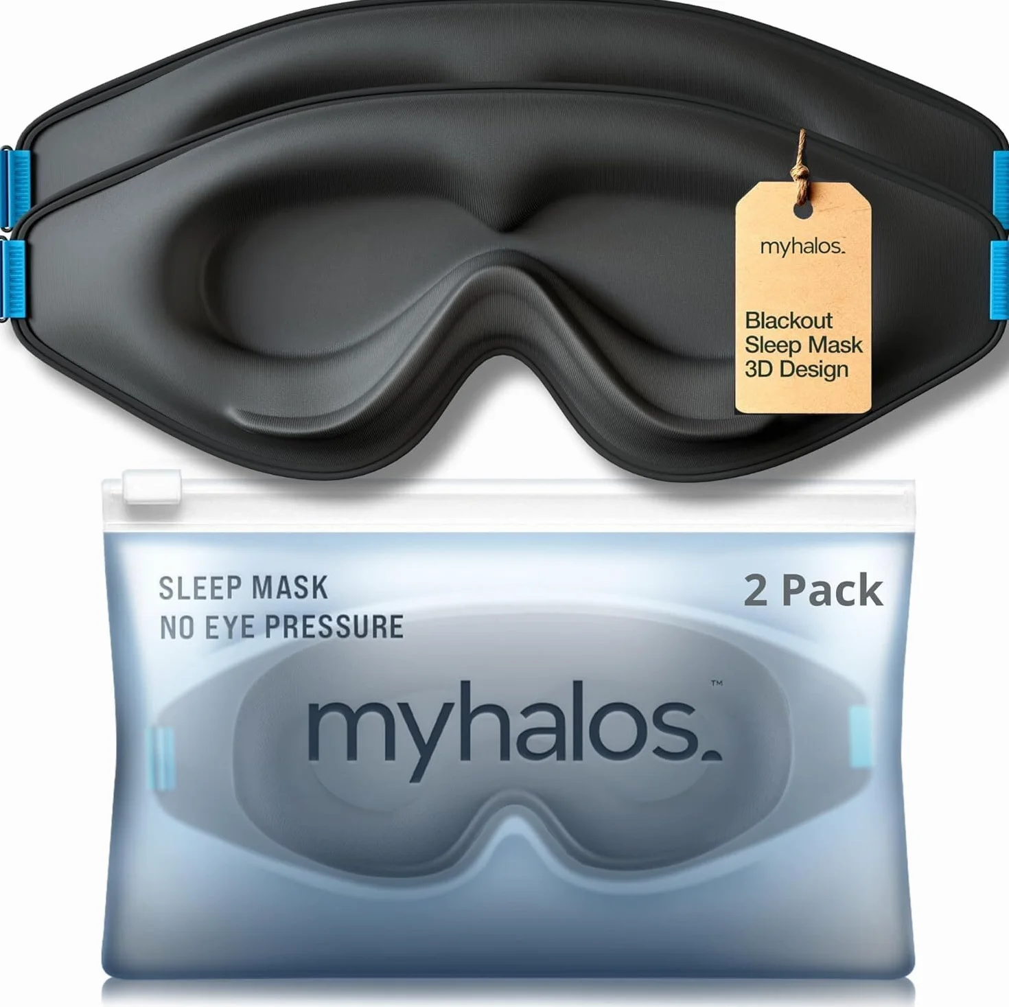 MyHalos Maska do spania 3D zaciemniająca bez ucisku oddychająca 2 sztuki