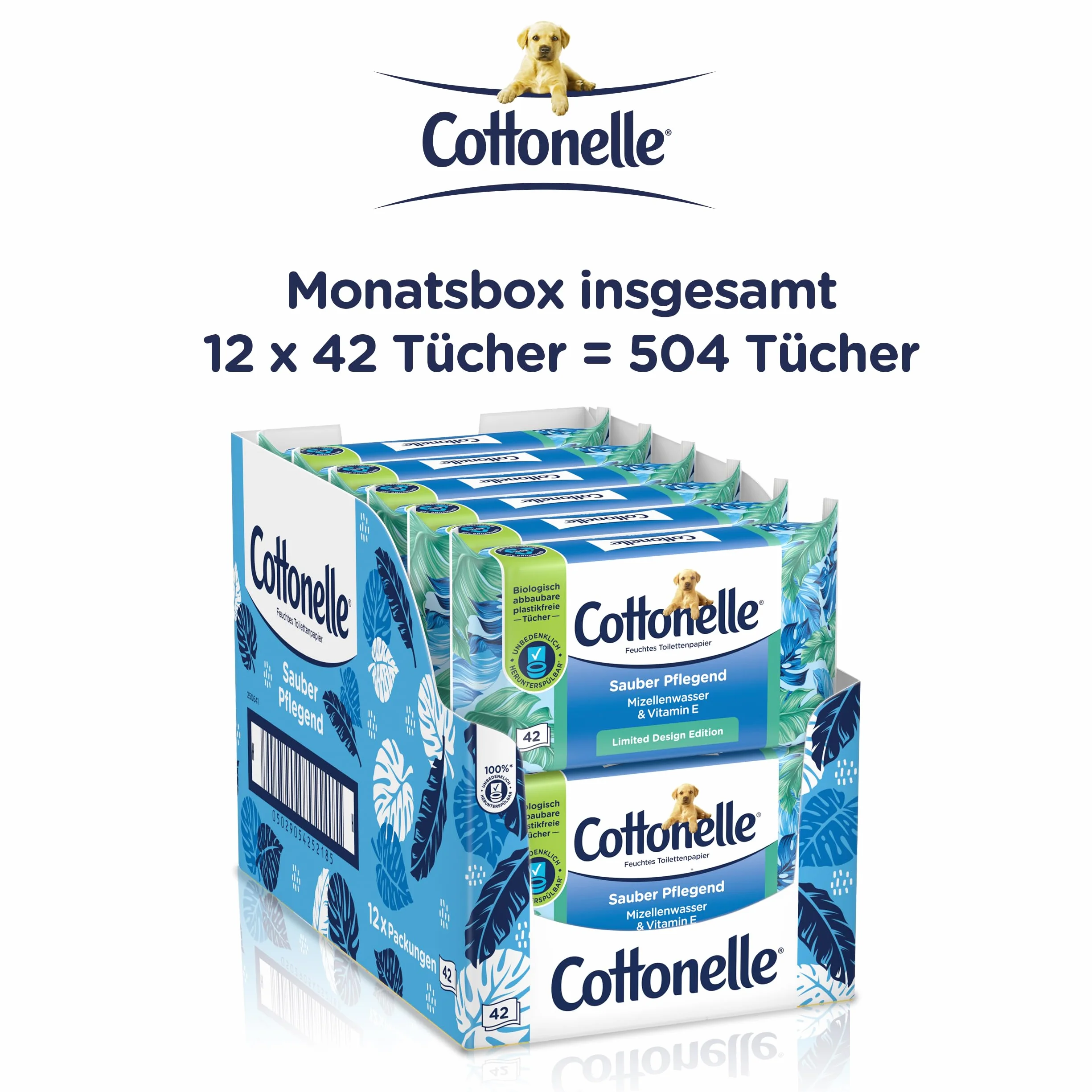 Cottonelle Wilgotny papier toaletowy, czysto pielęgnujący – woda micelarna i zapach bawełny, biodegradowalny, nie zawiera plastiku, możliwość ponownego zamknięcia, opakowanie ekonomiczne, 12 x 42