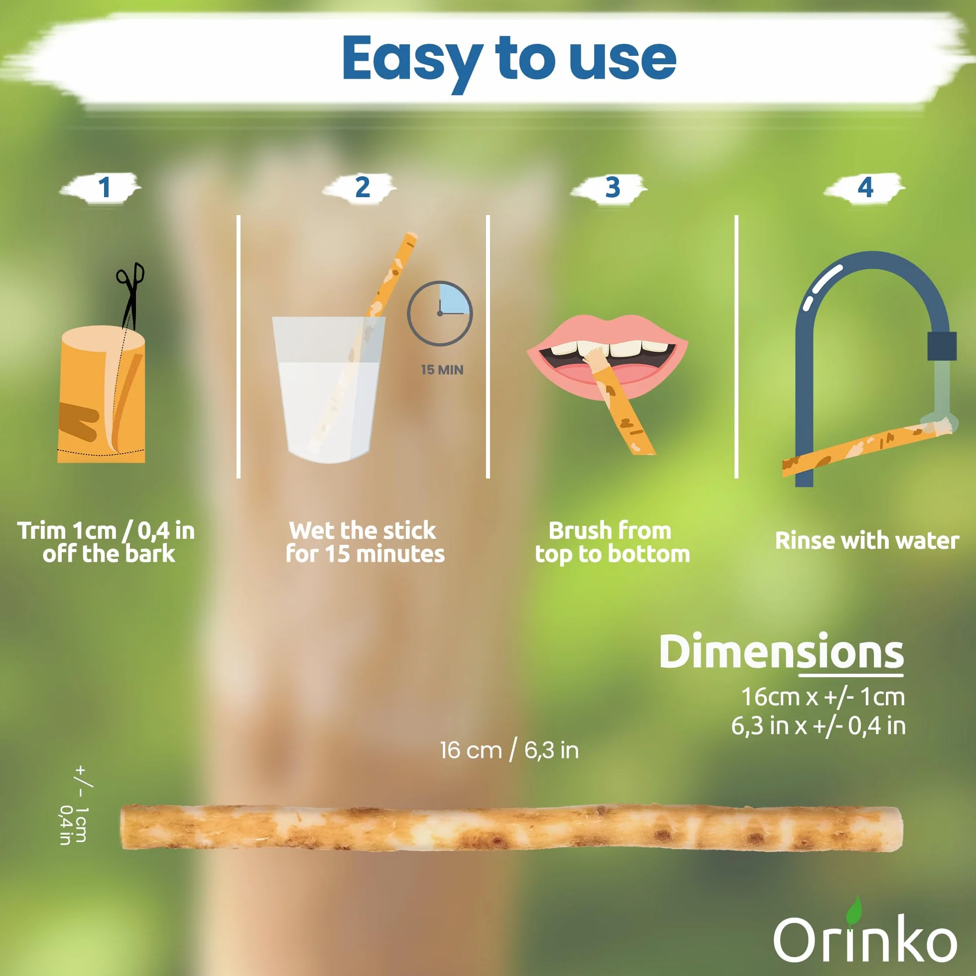 ORINKO Siwak x5, drewniany kij Miswak Araq (Salvadora Persica), naturalna szczoteczka do zębów, oczyszczanie, dezynfekcja, wybielanie, ekologiczna, biodegradowalna i wegańska