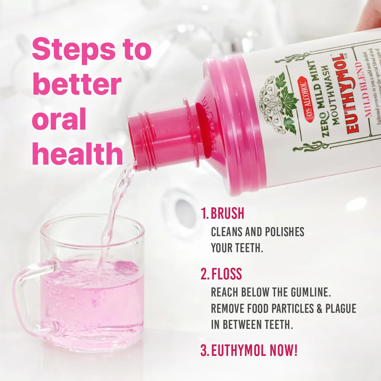 Euthymol Mouthwash Original 500ml Bez Fluoru Intensywny Smak Redukuje Płytkę Zdrowe Zęby i Dziąsła