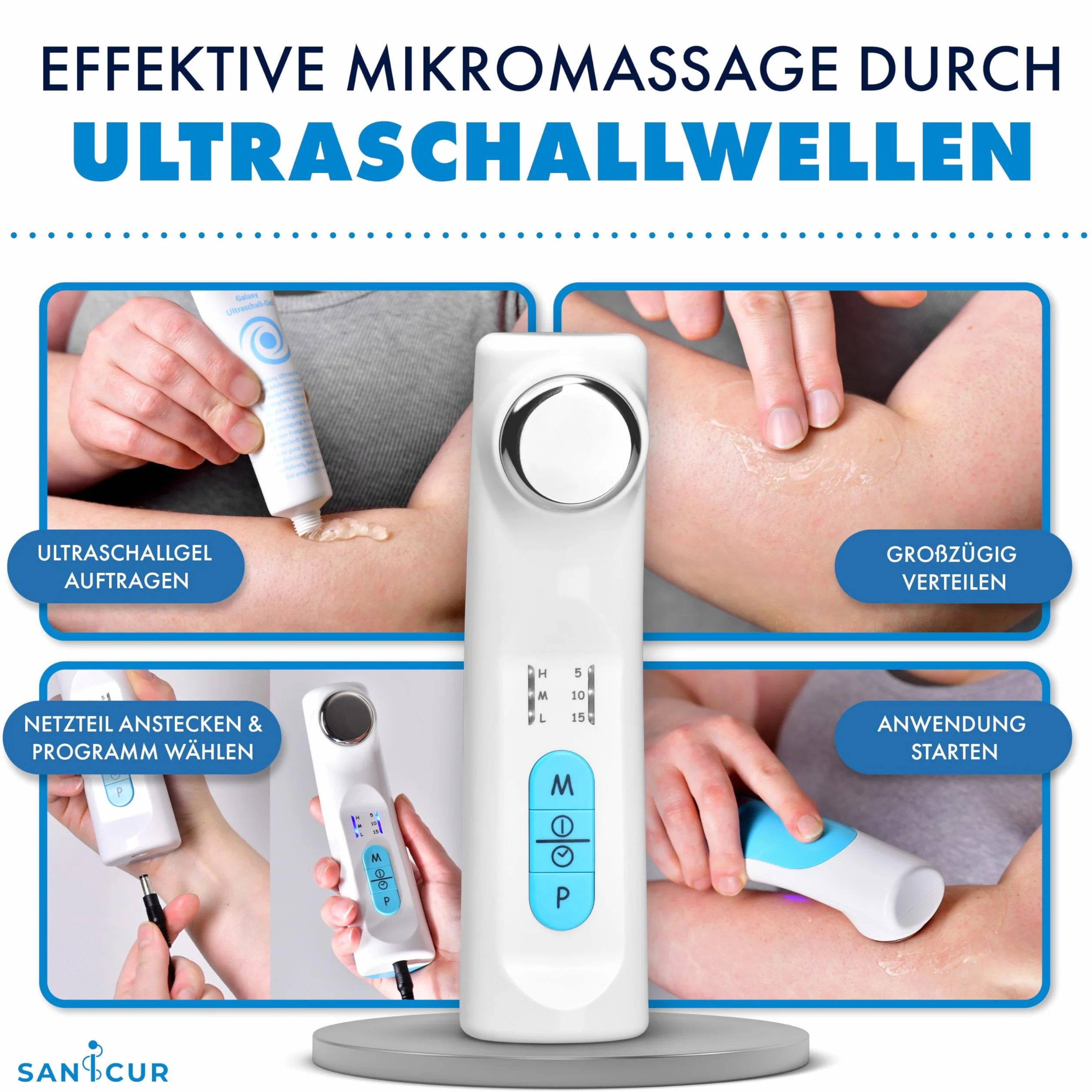 Ultradźwiękowa terapia bólu – certyfikowany produkt medyczny, skuteczny w przypadku bólu mięśni, artrozy, naprężeń i napięć, żel ultradźwiękowy 150 ml, 3 poziomy intensywności, plecy i stawy
