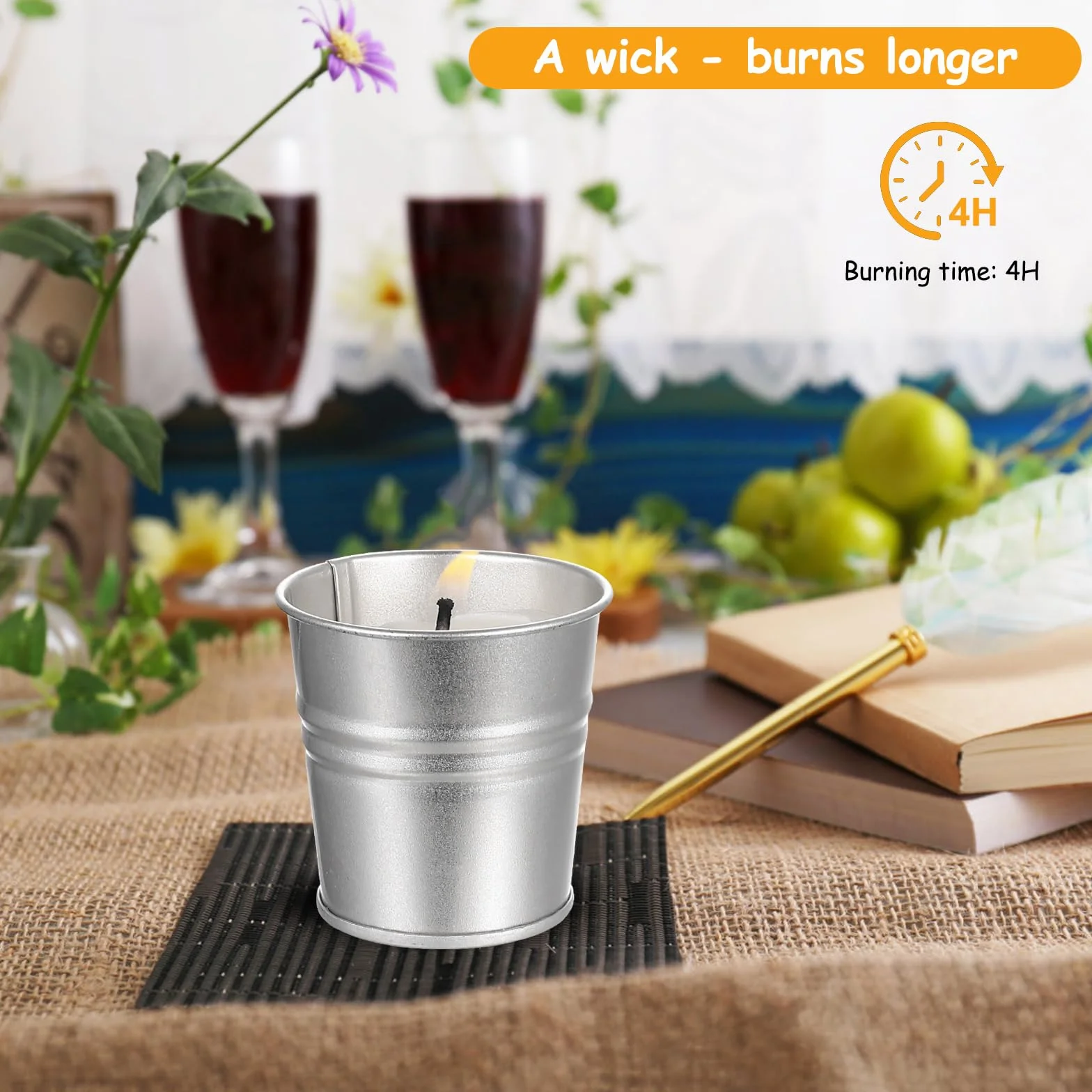 Świece zapachowe Citronella w blaszanych wiadrach, wosk sojowy, zestaw 8 szt