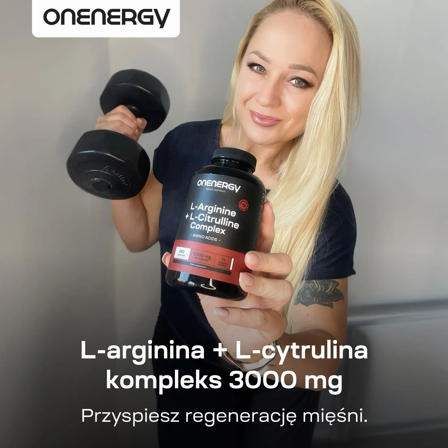 L-arginina + L-cytrulina kompleks 3000 mg OnEnergy 250 kapsułek aminokwasy energia regeneracja przed i po treningu