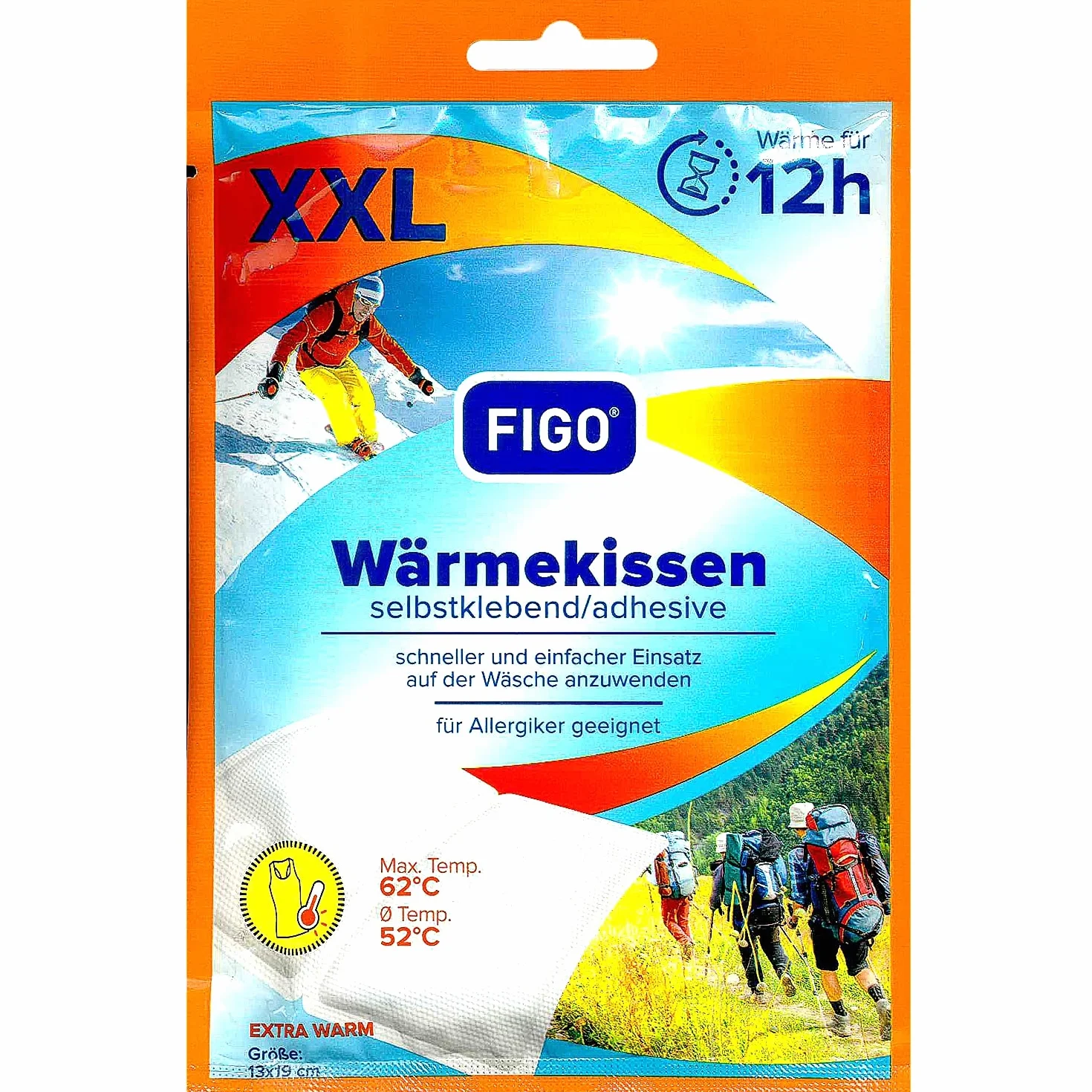 FIGO 5 poduszek rozgrzewających 12 h, XXL, bardzo duże 13 x 19 cm, dozownik ciepła, produkt wellness do masażu i relaksu, 3118