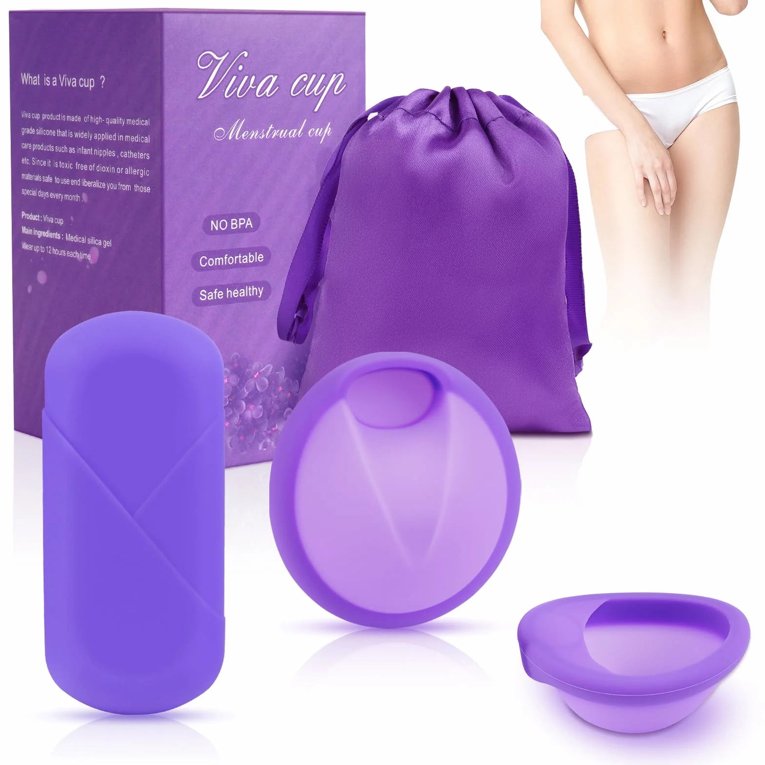 ACWOO Dyski menstruacyjne 2 szt. silikonowe medyczne S L z torbą