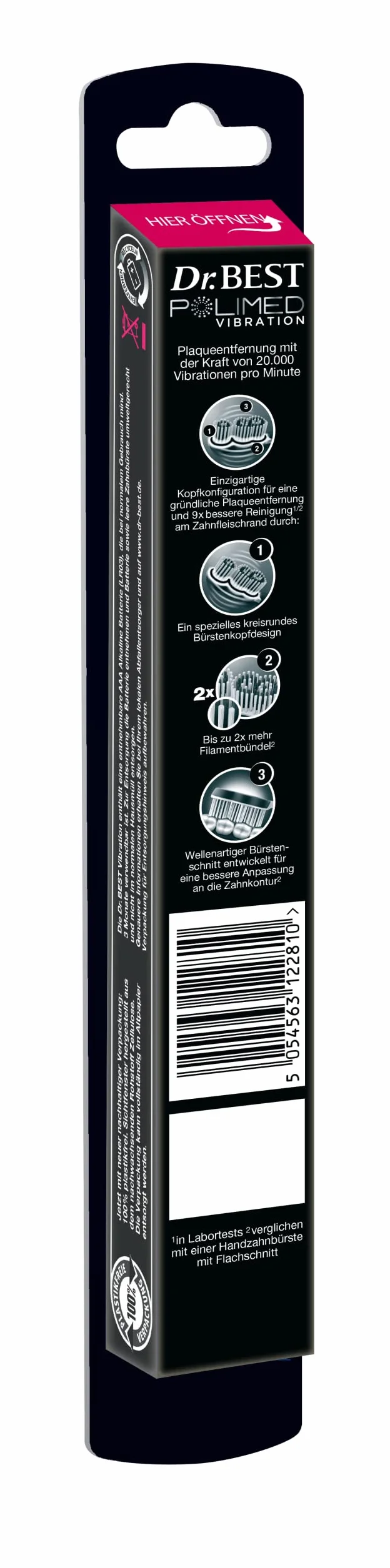Dr.BEST Vibration Polimed szczoteczka do zębów, średnia (1 sztuka), dla 9 x lepszej wydajności czyszczenia na krawędzi dziąseł*