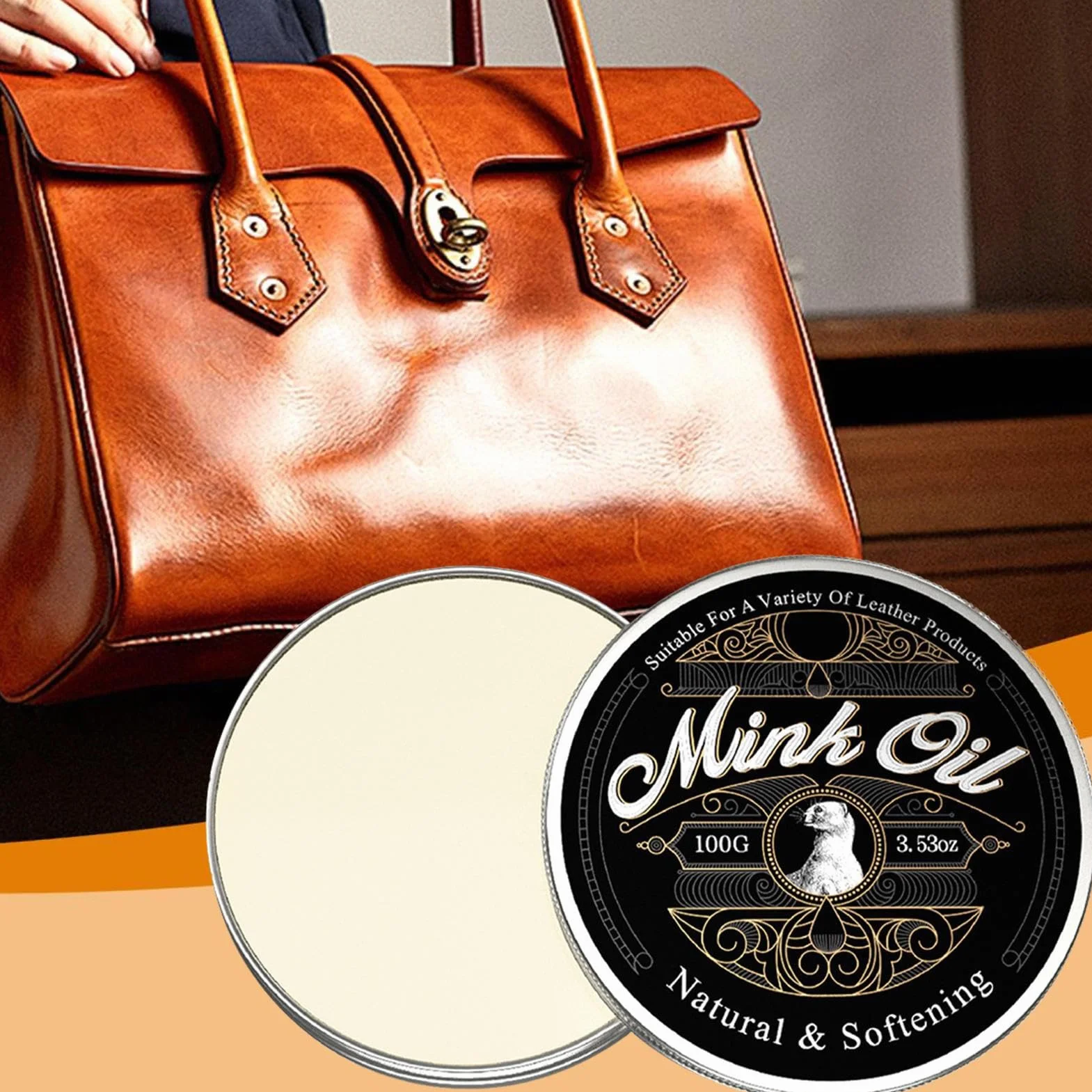 Mink Oil for Leather Care - All-Natural Moisturizing Paste 100g for Boots, Shoes, Bags