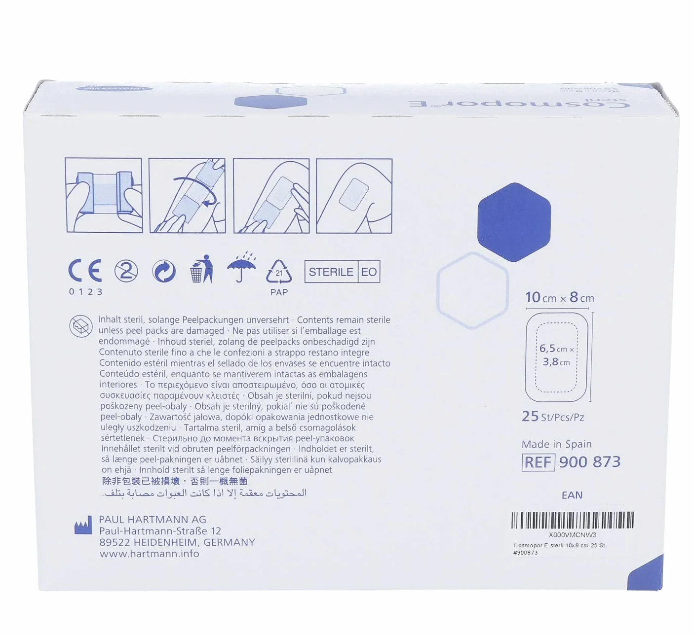 Opatrunek jałowy COSMOPOR E 10 x 8cm - 25 sztuk