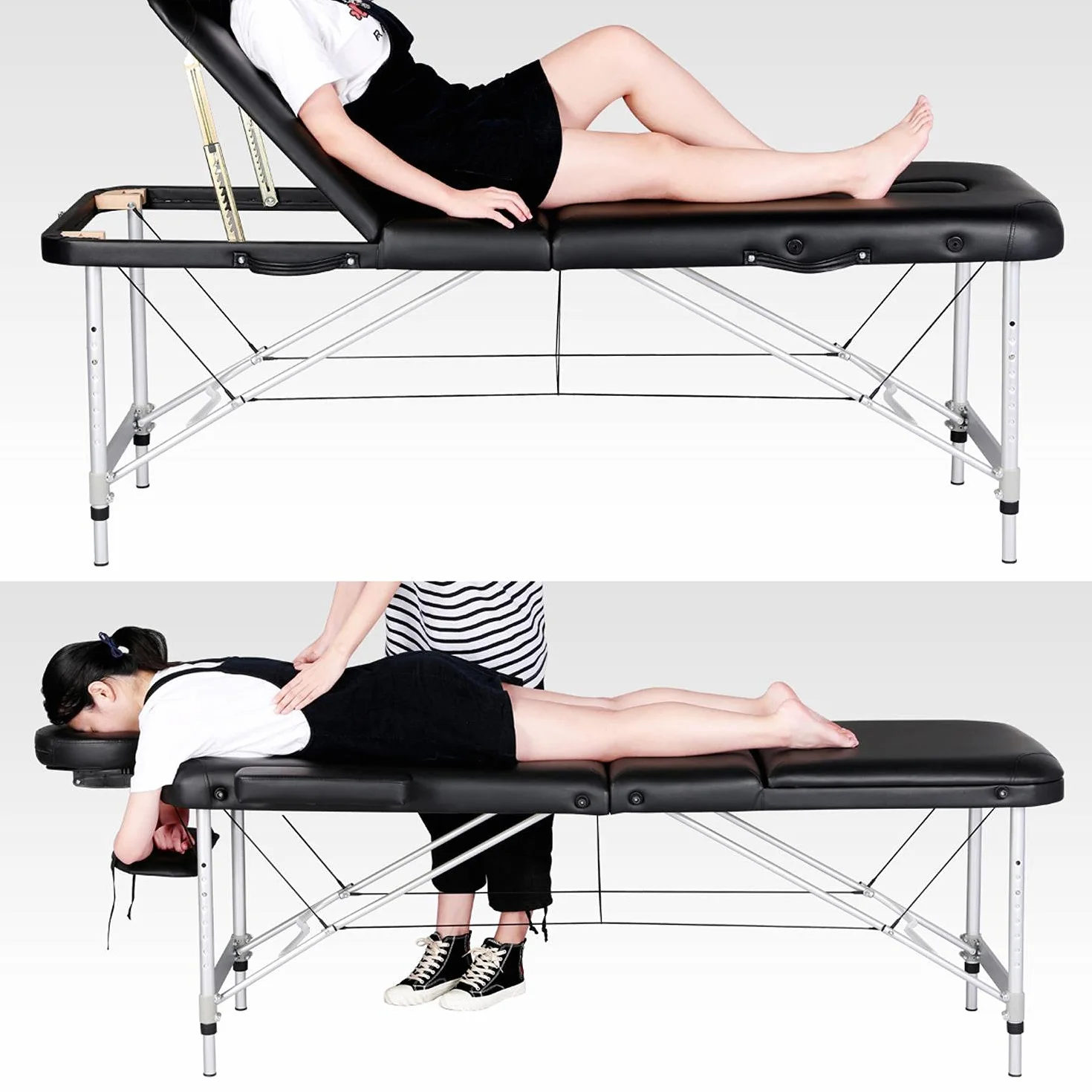 Yaheetech Składany Leżak do Masażu, 3 Strefy, Ergonomiczna Ławka z Zagłówkiem i Torbą do Przenoszenia, 213 x 70 cm, Beżowy