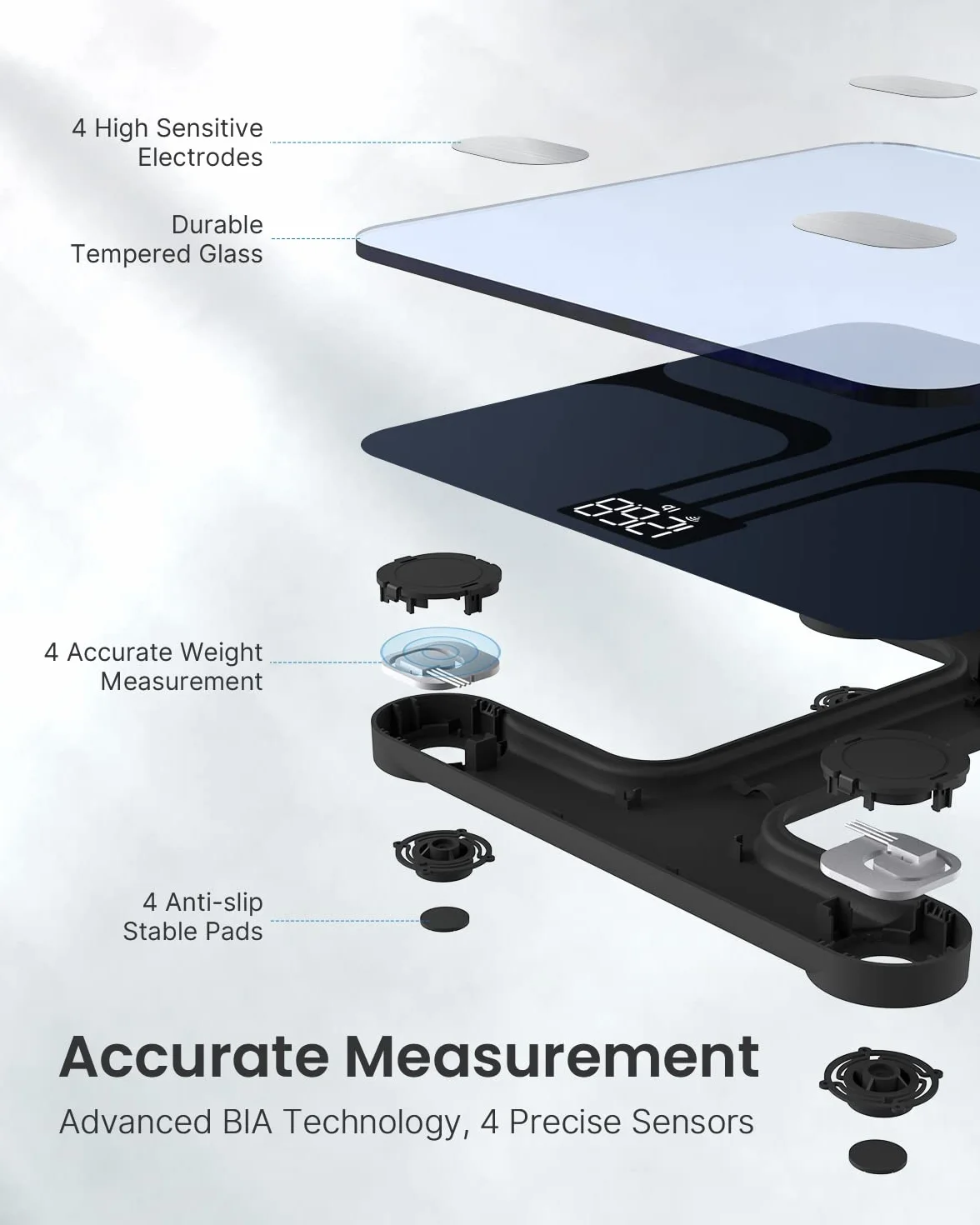 RENPHO Inteligentna waga łazienkowa Wi-Fi Bluetooth BMI z aplikacją, czarny