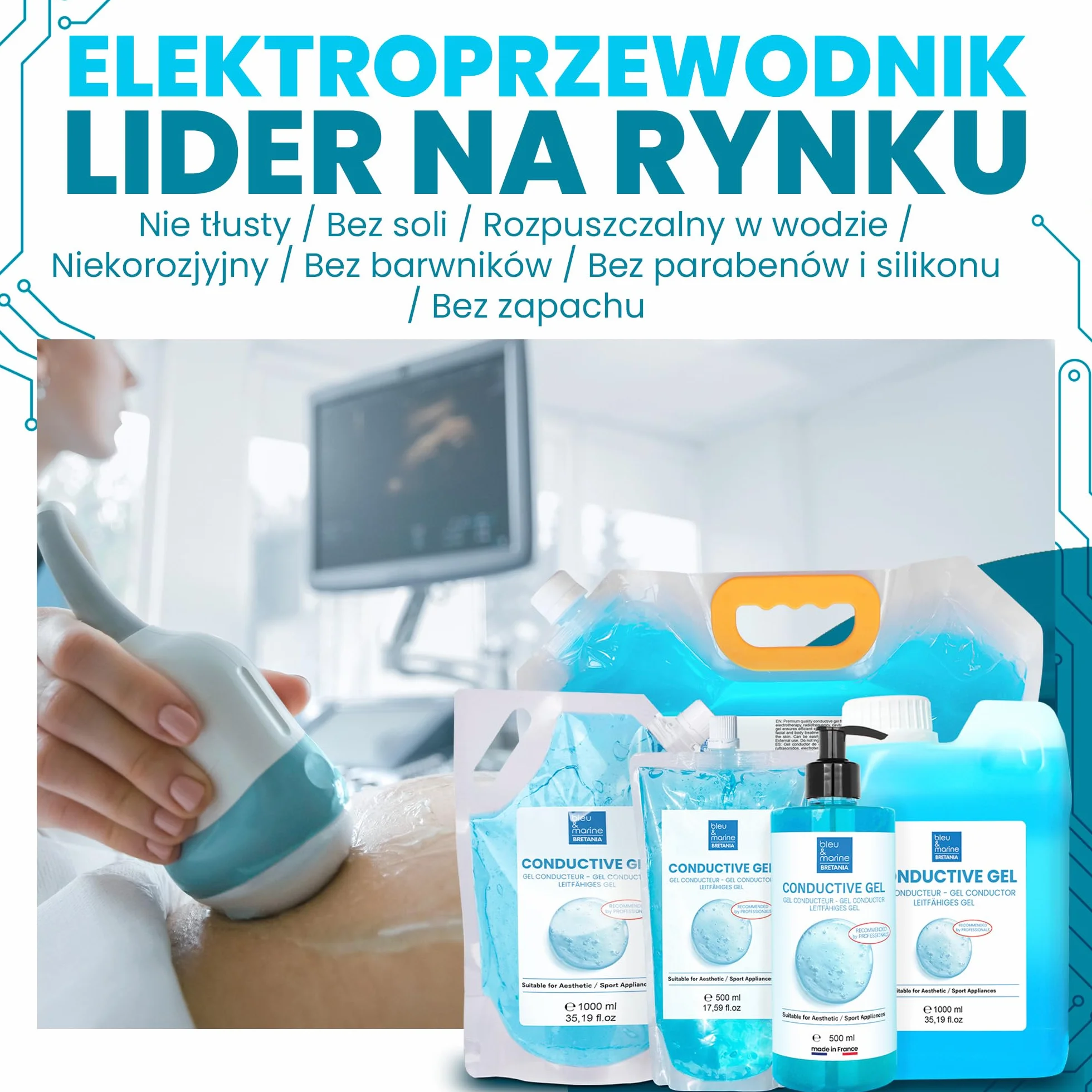 Oto idealny Gel Przewodnik do Profesjonalnej Aparatologii Kosmetycznej: Radiofrekwencja, Mikroprądy na Twarz, Ultrasonoterapia, Elektrody, Kawitacja, Depilacja IPL, Laser - 500 ml