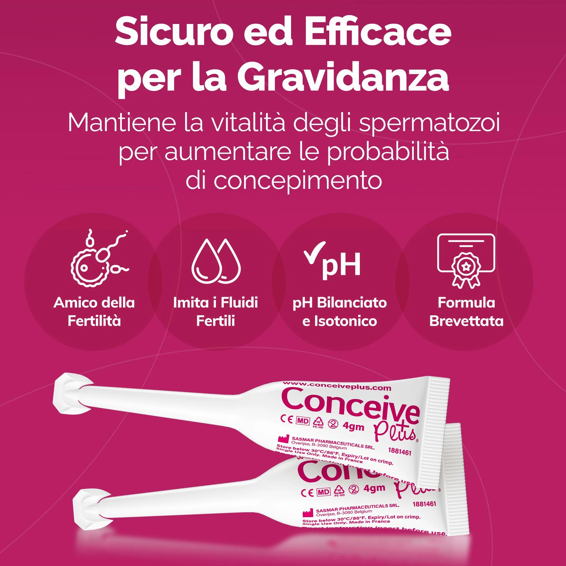 CONCEIVE PLUS lubrykant płodności dla kobiet | Jony wapnia + magnezu | Stosuj podczas próby zajścia w ciążę | Nawilżacz dopochwowy (8x4g aplikatorów)