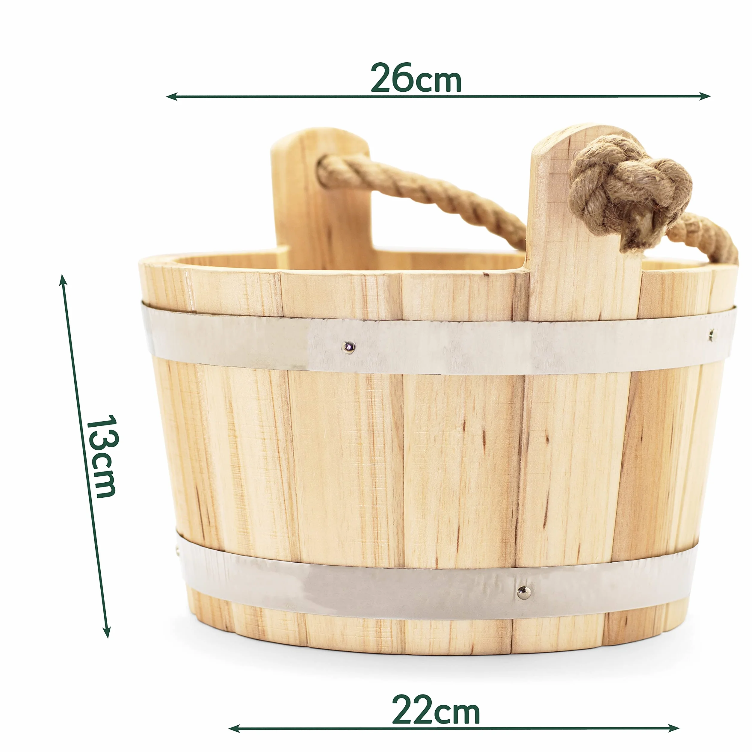 CozyNature Wiadro do sauny z chochlą wykonane z wysokiej jakości drewna sosnowego z fińskiego drewna sosnowego, szlachetny metalowy pierścień - mocna lina konopna i wkładka z tworzywa sztucznego, w