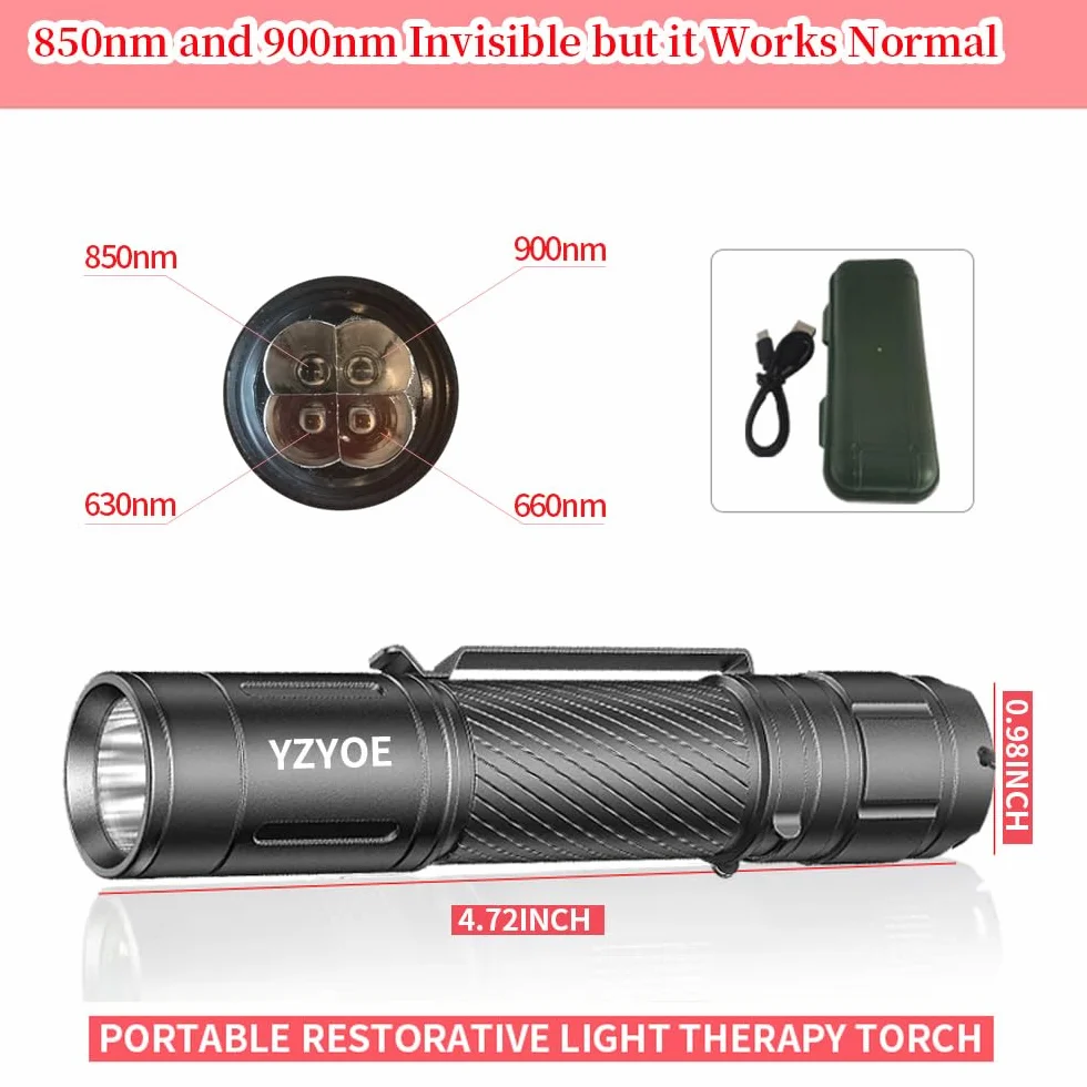 Terapia podczerwienią LED do ładowania przenośna latarka do bólu stawów i mięśni, 630 i 660 + 850nm + 900nm o -4 długościach fal bliskiej podczerwieni do leczenia.