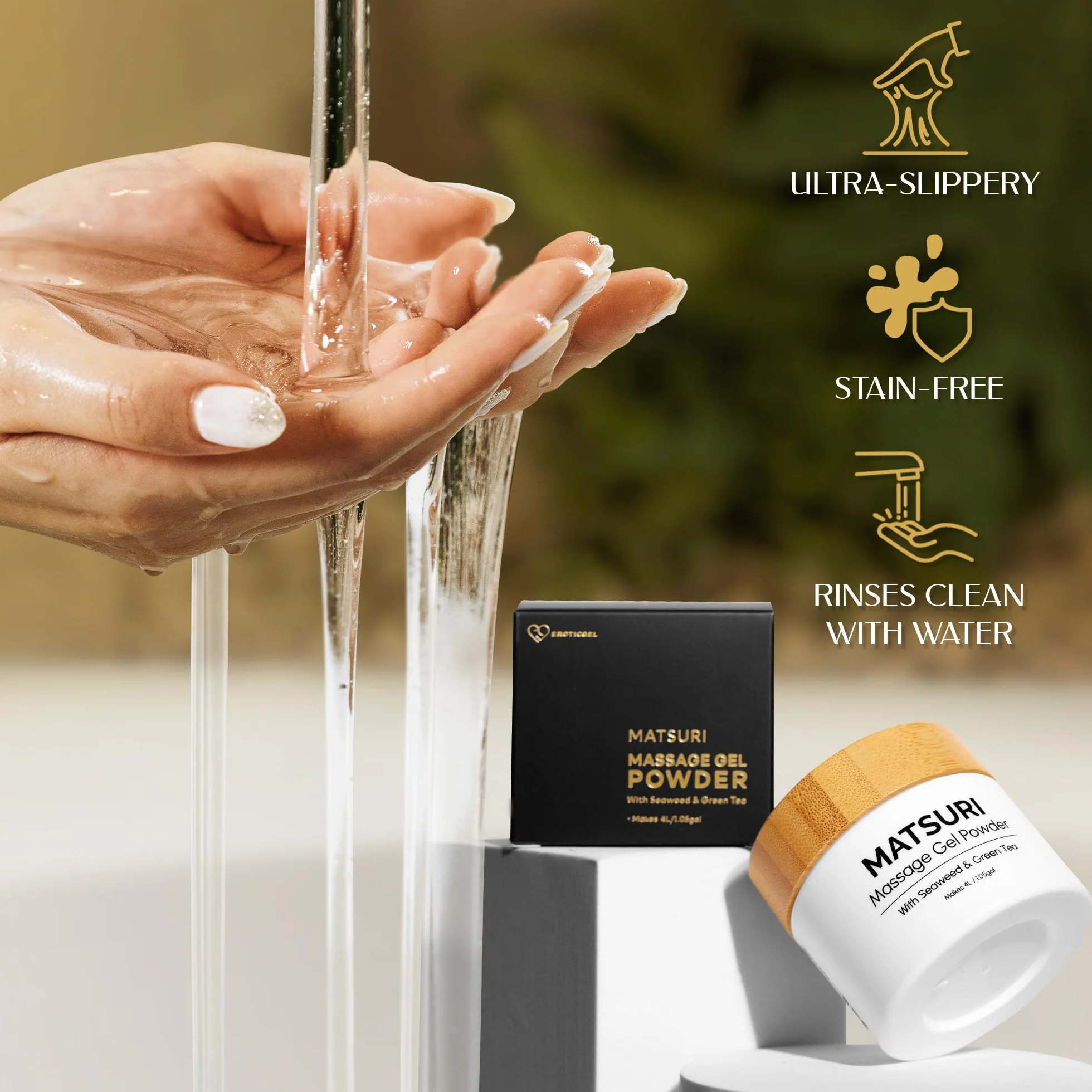 Erotic Massage Gel Powder 40g - Wykonane 4L/1.05 gal z wodorostów i zielonej herbaty. Wyprodukowano w Japonii, nie zawiera parabenów i gliceryny.