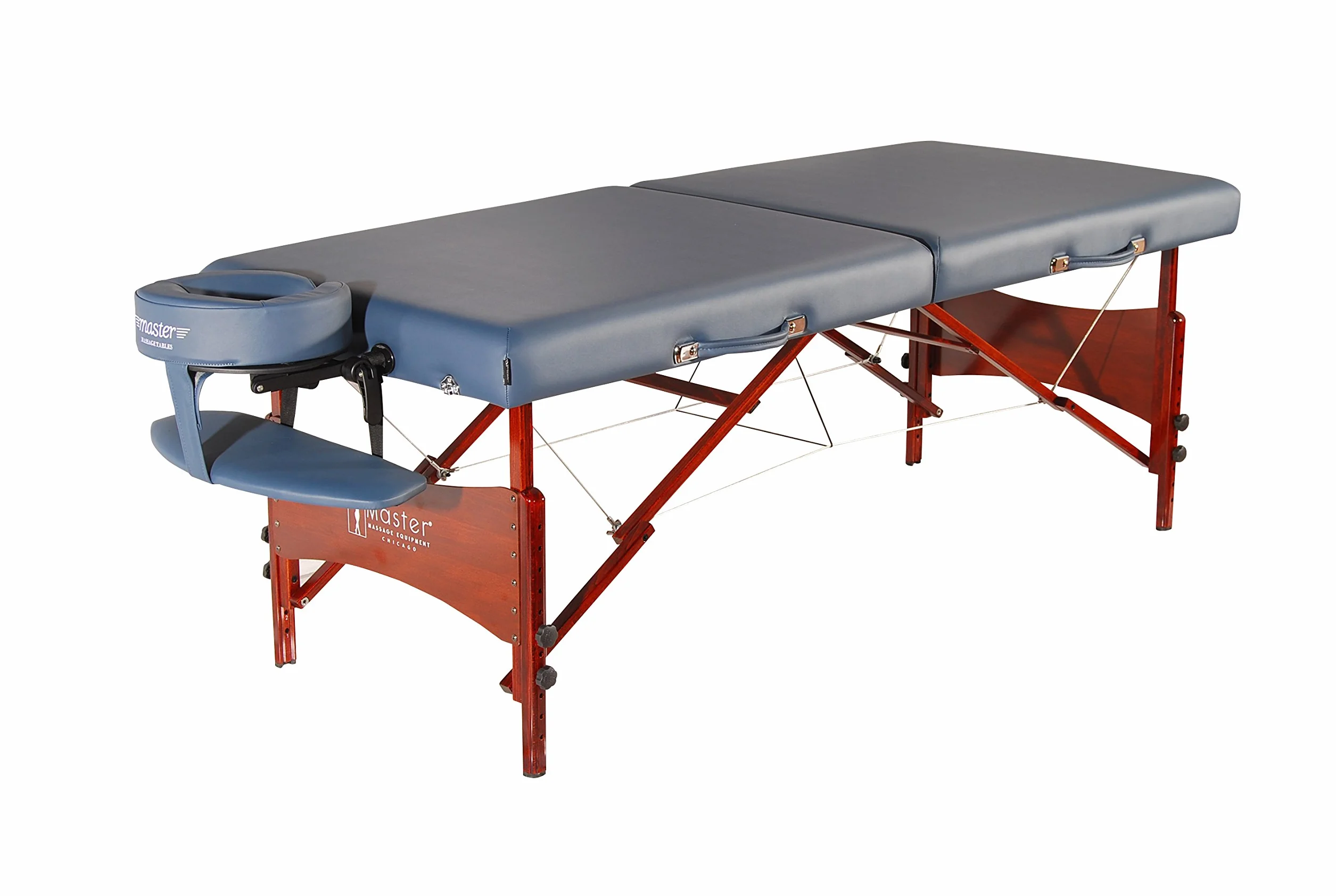 Master Massage Newport szerszy drewniany przenośny stół masaż składany rzęsy piękno fizjoterapia łóżko spa salon kanapa, barwiony, orzech, królewski niebieski, 71 cm