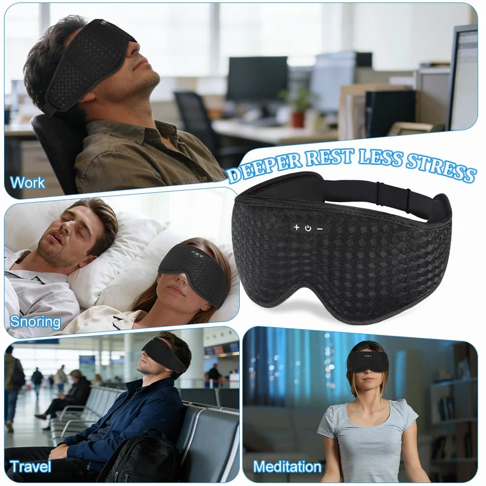 Bluetooth maska do spania 3D Zero ciśnienia oczu V5.4 10H oddychająca zaciemniająca