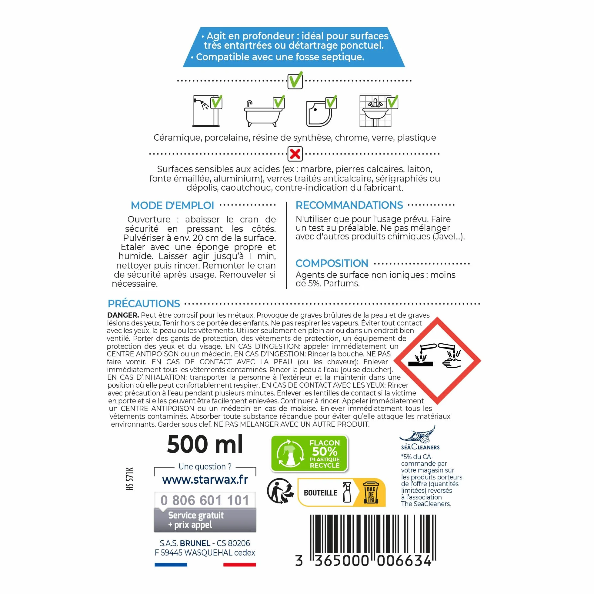 STARWAX Supermocny odkamieniacz do łazienki - 500 ml - idealny do głębokiego odkamieniania grubych warstw kamienia - pozostawia podłoże błyszczące - bez śladów
