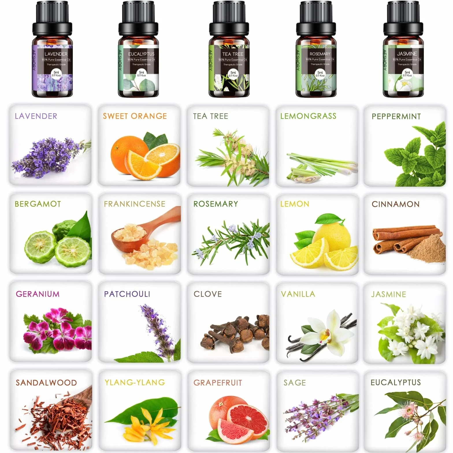 Aeshory Zestaw Olejków Eterycznych 20 x 5 ml Naturalny Czysty Olejek Eteryczny Do Aromaterapii