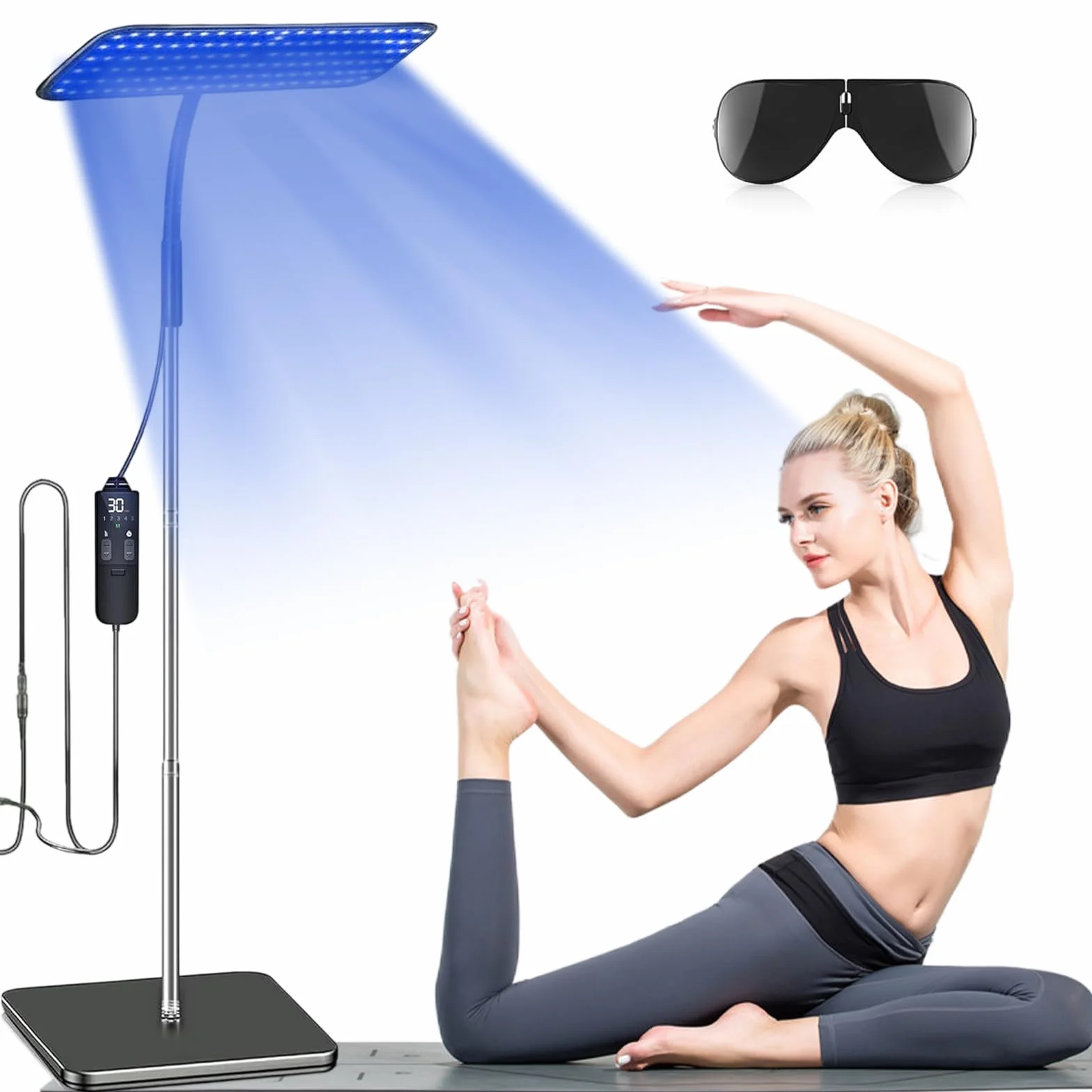 Solarium do domu, 50 W, przenośna lampa do opalania z okularami do solarium, lampa do opalania z opuszczanym cokołem, 225 szt. 460 NM + 490 NM perły do terapii światłem niebieskim, opalarka do twarzy