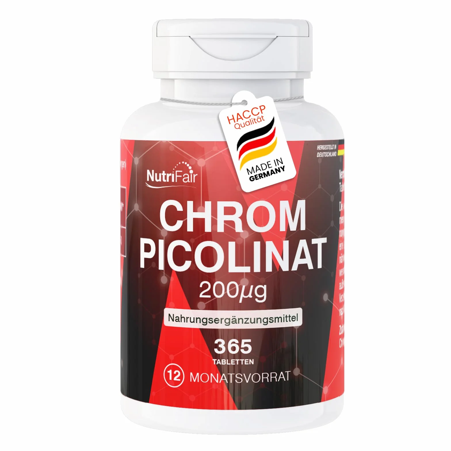 Pikolinian chromu 200μg 365 tabletek NutriFair normalny poziom cukru we krwi wegański