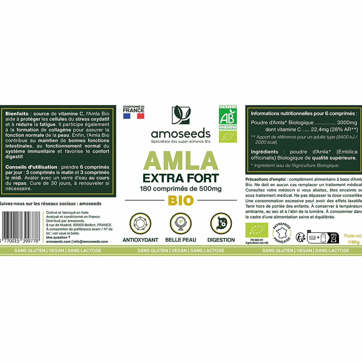 Amla BIO 180 tabletek 500mg | Skóra, Włosy, Trawienie | Amalaki, Porzeczka Indyjska | Najwyższa jakość