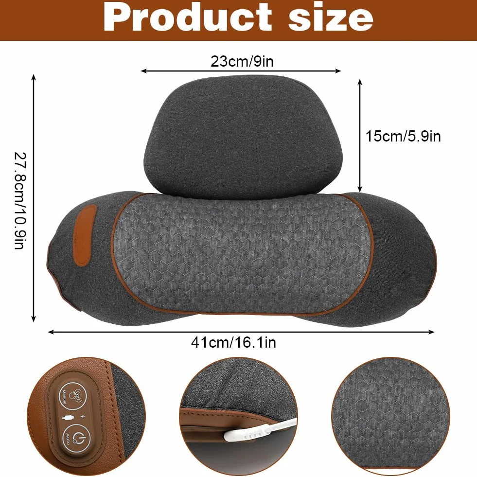 LOMUG Elektryczny masażer szyi z ciepłem Shiatsu 3 w 1 poduszka szyjna korektor ramion