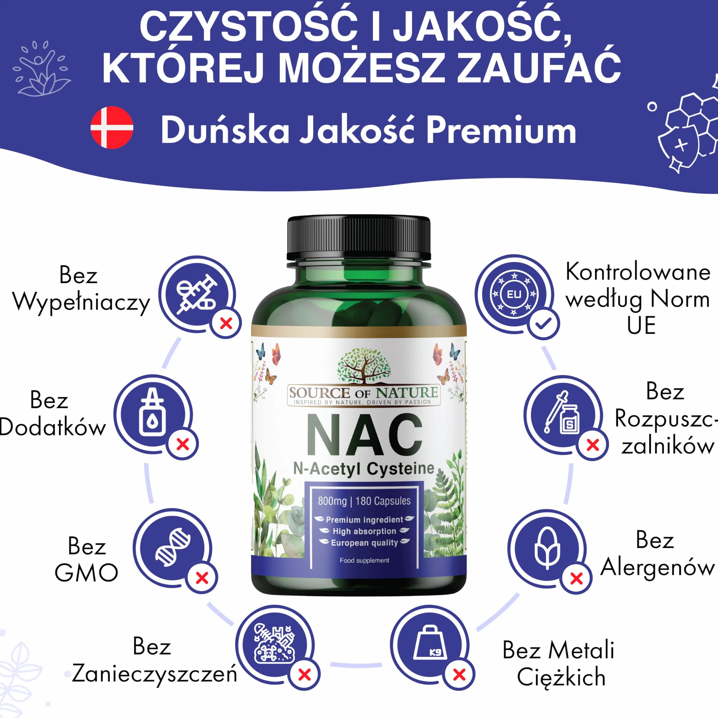 Source of Nature® | NAC | 800mg | 180 Kapsułek | N-acetylocysteina | Wegańska | Produkcja UE | Naturalna