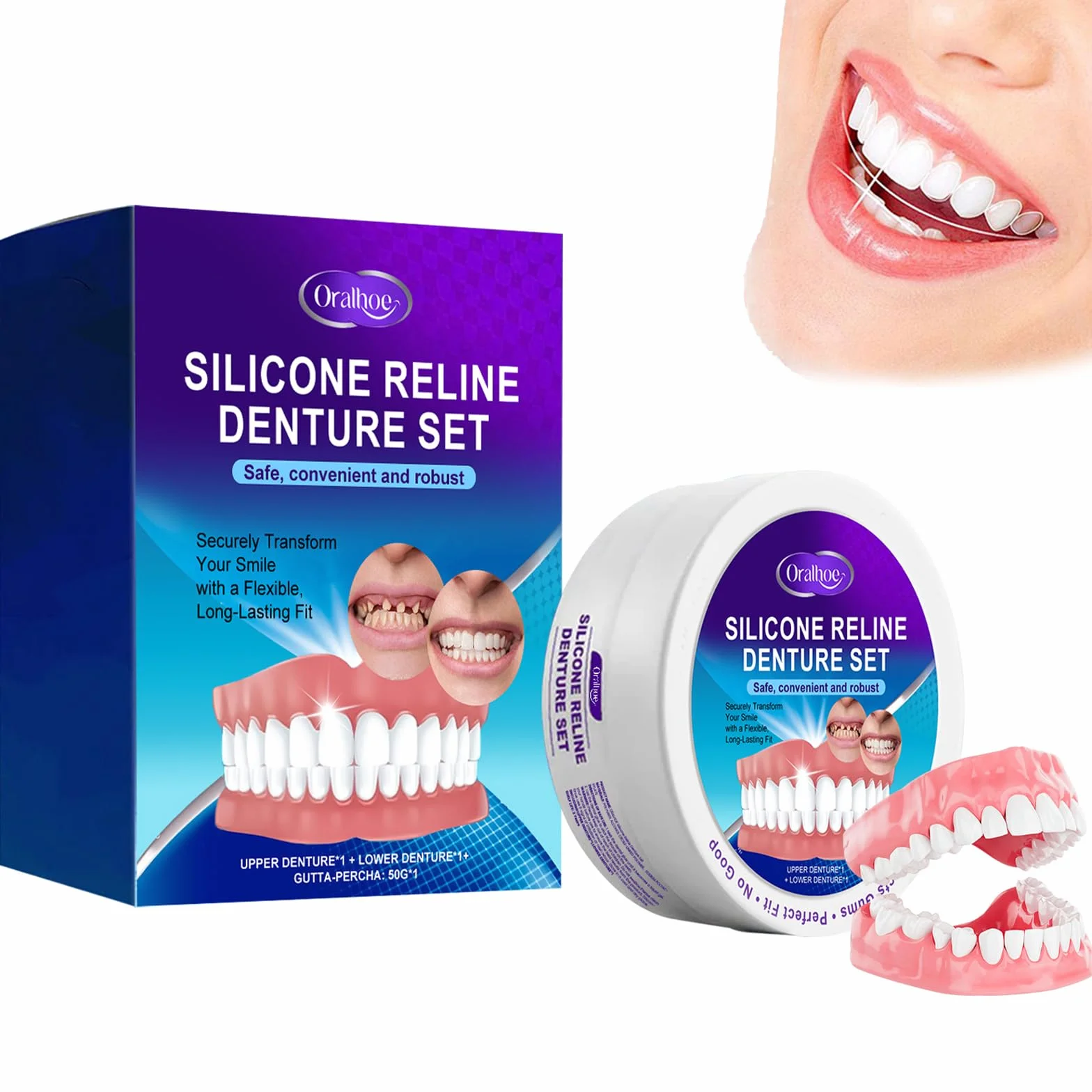 Protezy Silikonowe Bikenda Silicone Reline Denture Set Łagodzą dyskomfort Łatwe w użyciu Precyzyjne dopasowanie Naturalny komfort Odpowiednie dla kobiet i mężczyzn
