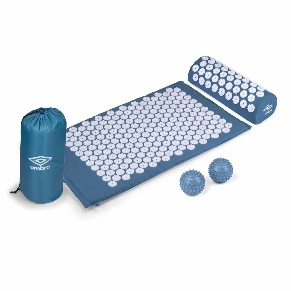 Umbro Mata do akupresury z poduszką, łagodząca ból pleców, mata do akupunktury, łóżko paznokcia, akupresura, łagodząca ból, 42 x 71 cm, niebieska