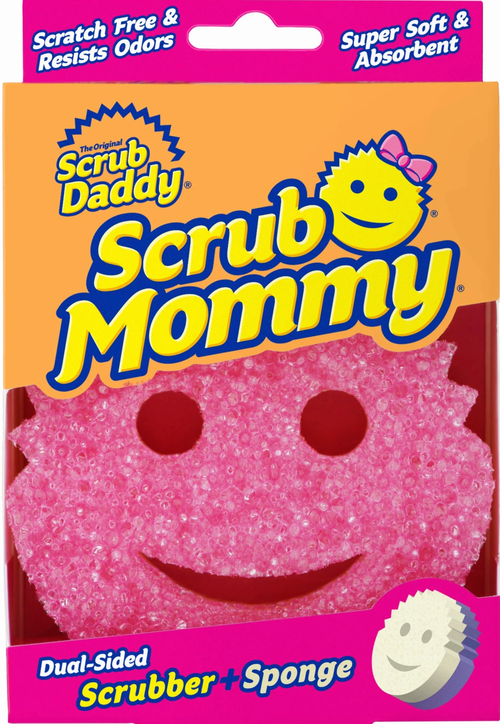 Scrub Daddy Dwustronna gąbka i szorowanie - Scrub Mommy - gąbka bez zarysowań do naczyń i domu, miękka w ciepłej wodzie, mocna w zimnie, odporna na zapachy (1 szt. (1 opakowanie)