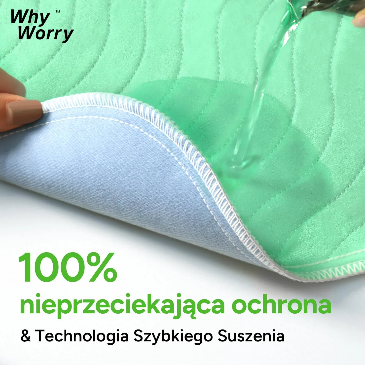 WhyWorry Zmywalne Podkładka na Nietrzymanie Moczu dla Dorosłych, 86 x 91 cm Wodoszczelna Maty do Moczenia Łóżko, Ochraniacze na Łóżko Wielokrotnego Użytku na Inkontynencję, Zielony, 2 Sztuk