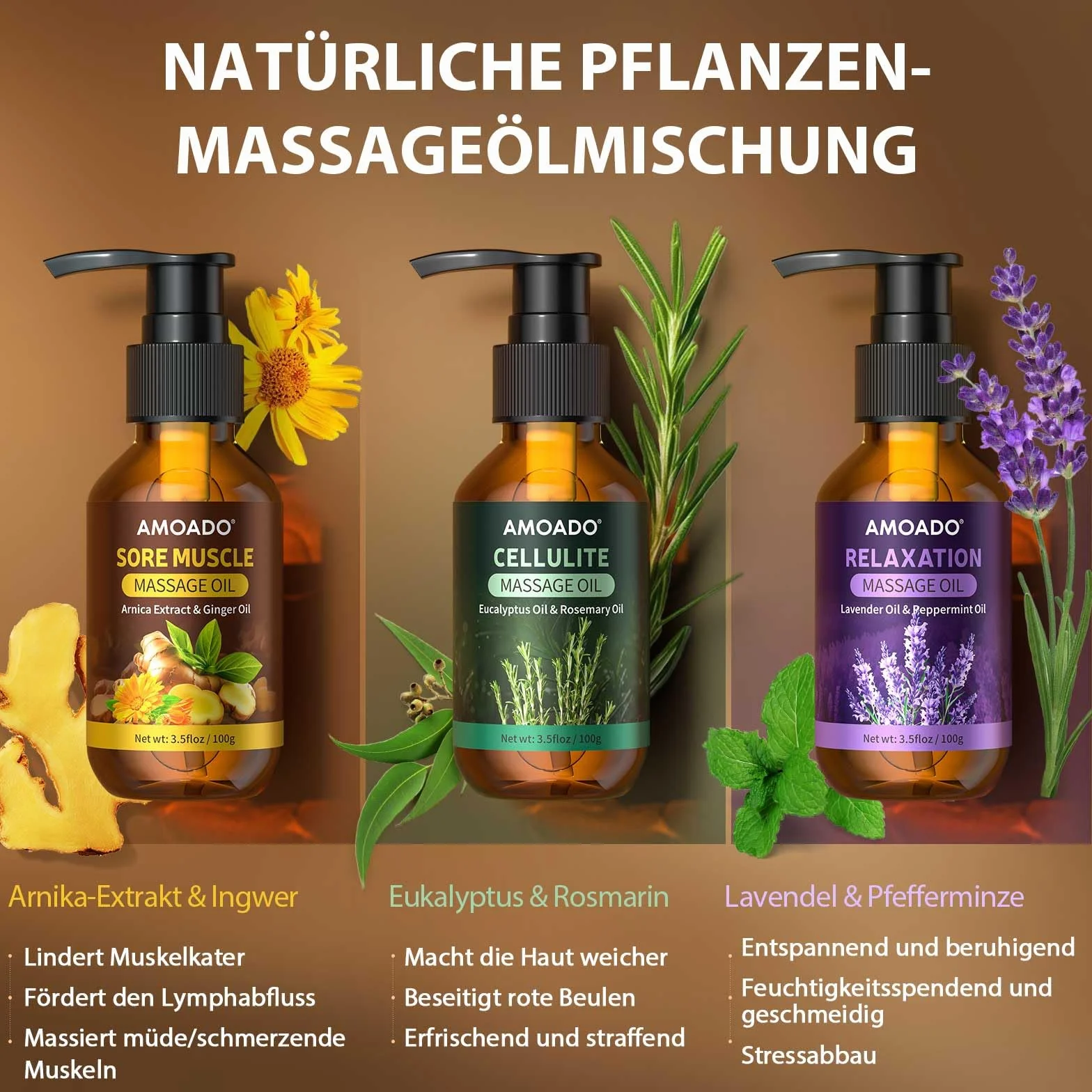 Olejek Do MasażU Terapeutycznego, Olejki Do MasażU Na ObolałE MięśNie, Olejek Arnikowy, Eukaliptus Antycellulitowy, Olejki Eteryczne Z Lawendy, UśMierzanie BóLu I Spa,Wysokiej JakośCi Relaks,3 X 100ml