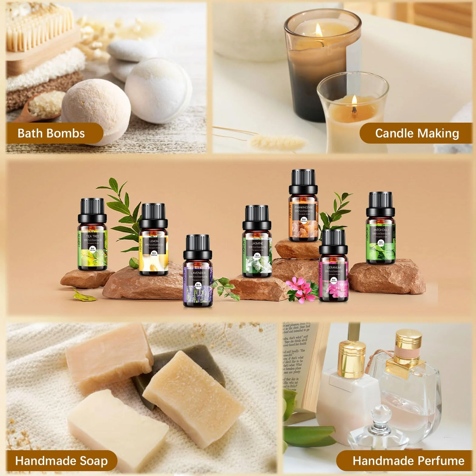 Aeshory Olejki Eteryczne Do Dyfuzorów 20 x 10 ml, 100% Naturalny Zestaw Olejków Zapachowych Do Aromaterapii Zestaw Upominkowy Z Olejkami Aromatycznymi Do Mydeł, Świec, Nawilżaczy, Spa, Masażu