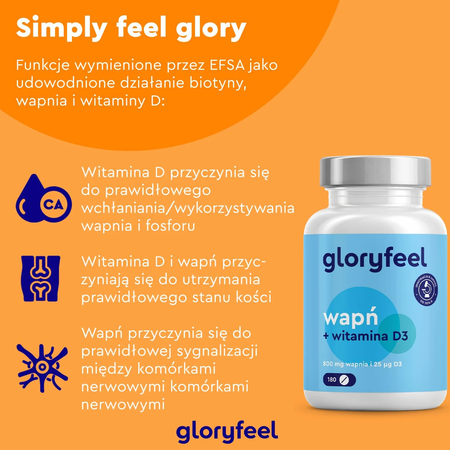 Wapń + witamina D3 - Wysoka dawka 800 mg węglanu wapnia + 1000 IU witaminy D3 na dawkę dzienną - 180 tabletek wegetariańskich (3 miesiące) - Testowane laboratoryjnie, bez dodatków