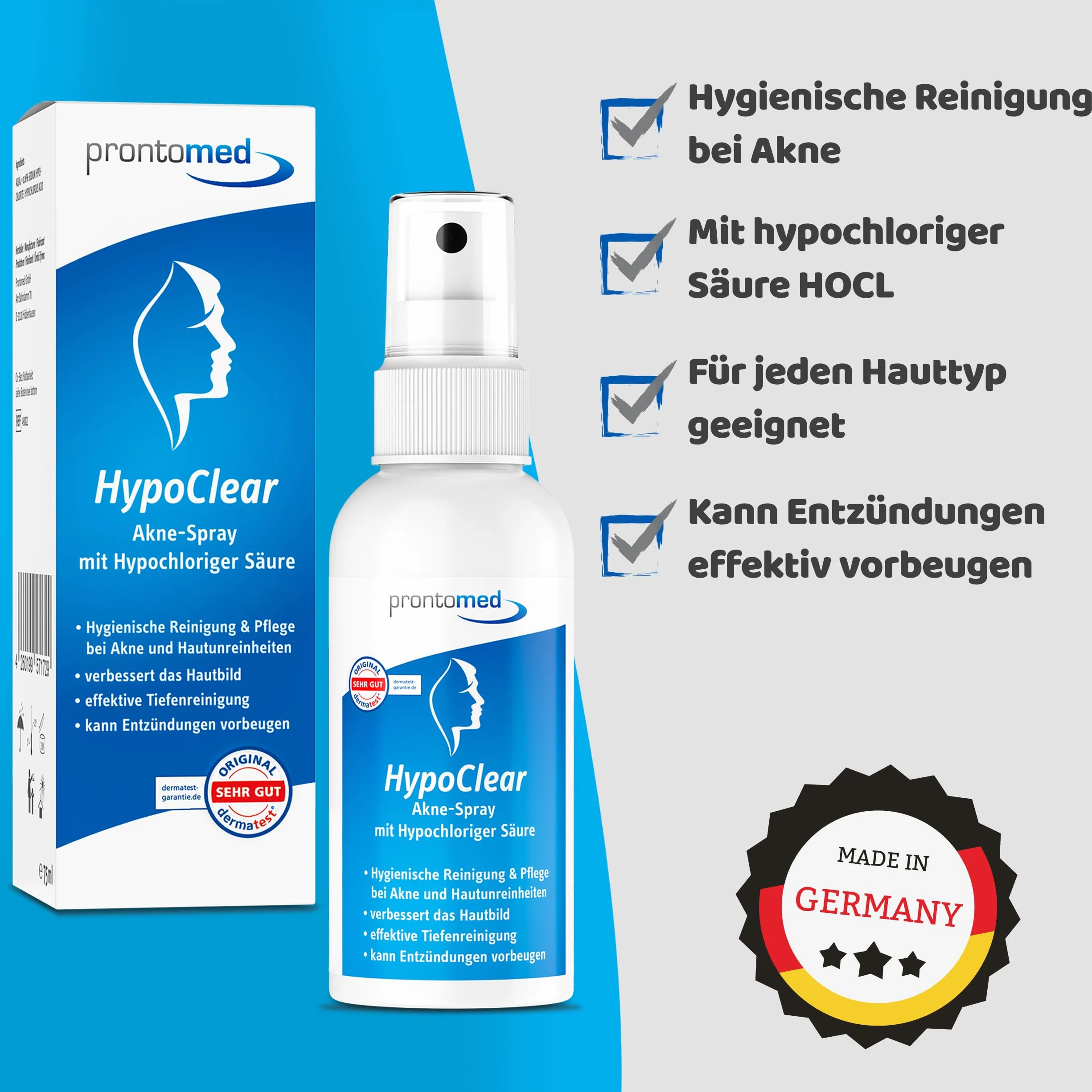 Prontomed HypoClear Spray przeciw trądzikowi 75ml – Skuteczna pielęgnacja skóry z kwasem podchlorawym/Hypochlorus Acid | na trądzik, niedoskonałości skóry i zaczerwienienia | Dla czystej, zdrowej