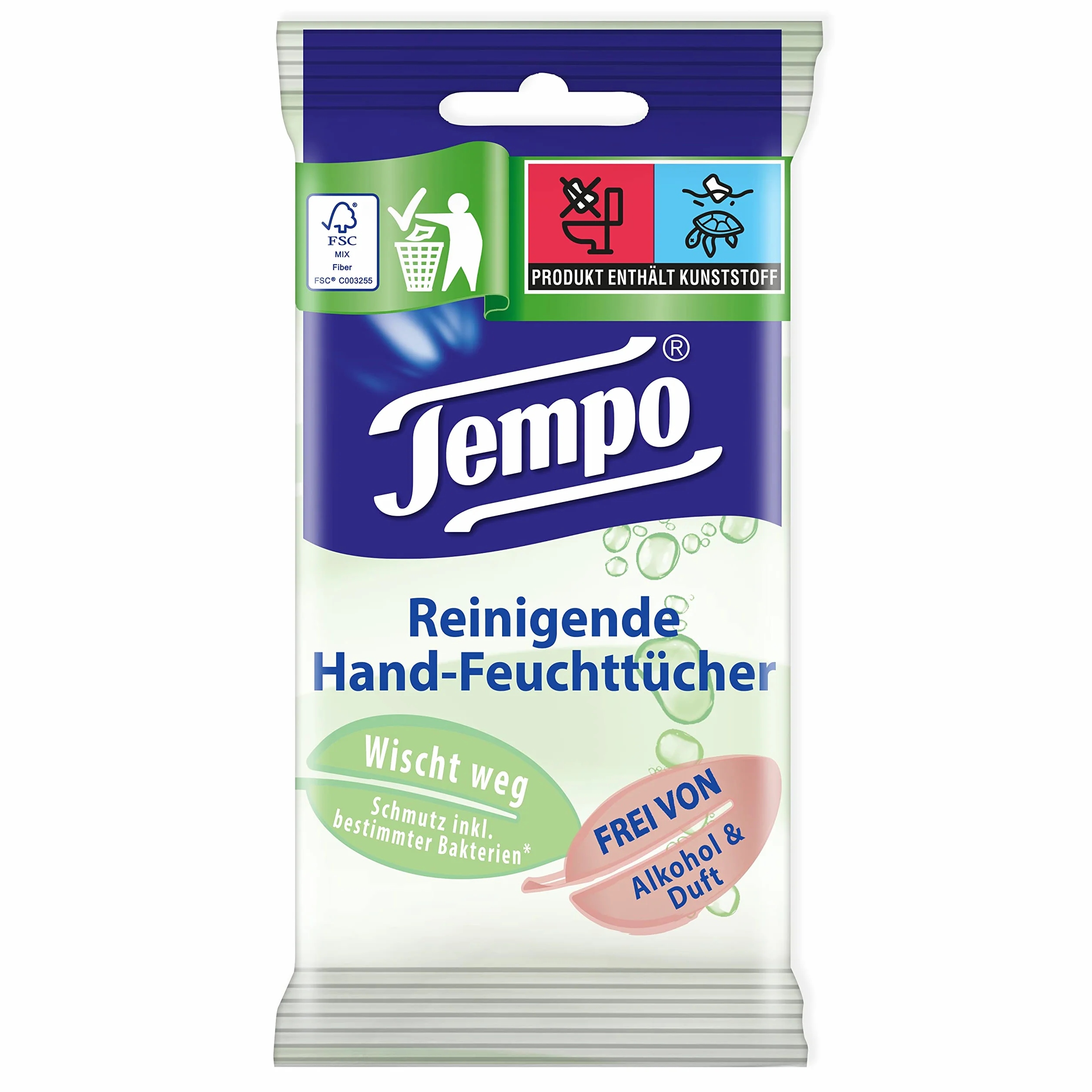 Tempo Mokre chusteczki czyszczące 150 sztuk, bez perfum i alkoholu, testowane dermatologicznie