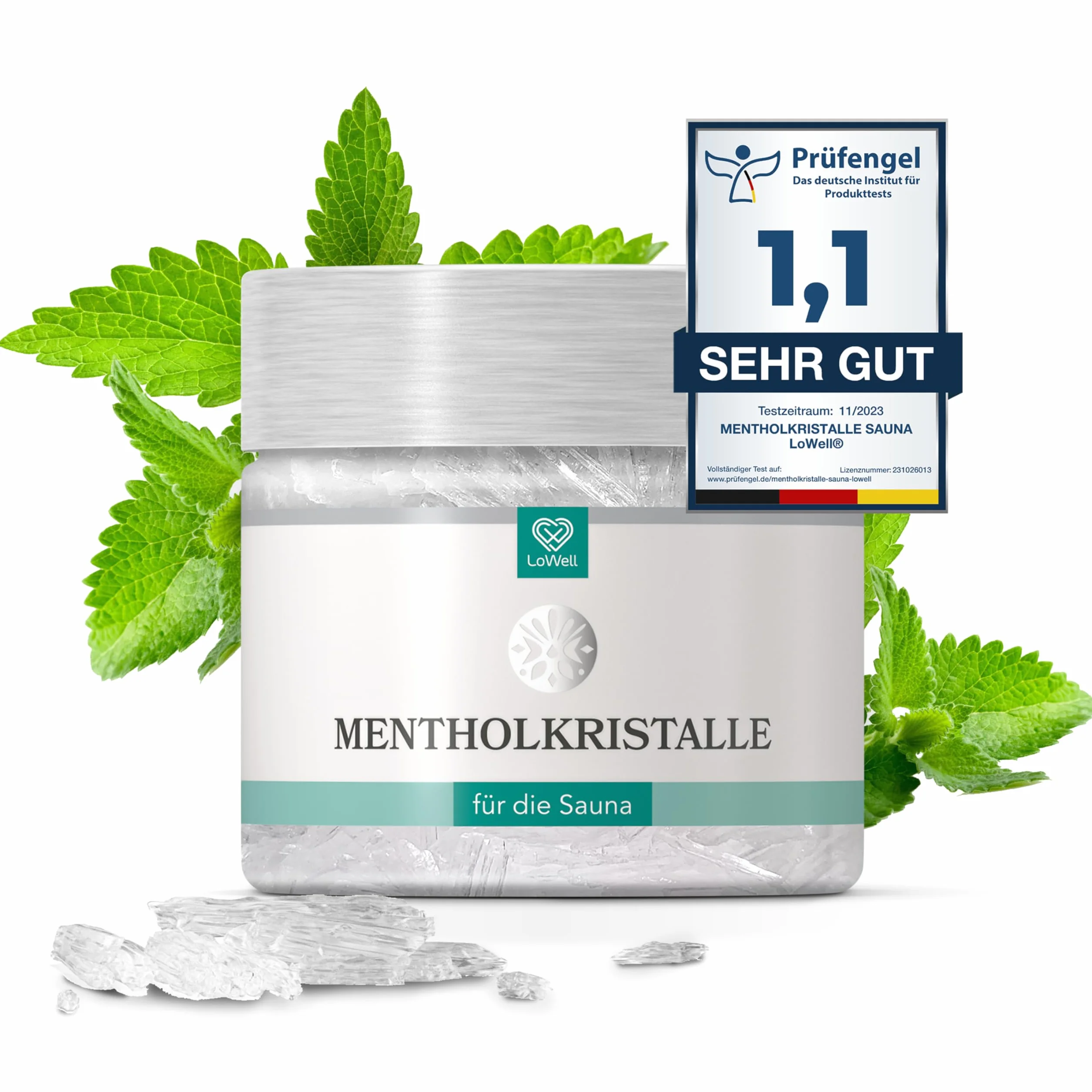 LoWell® 40g Kryształy Mentolowe ze 100% czystej mięty - idealne jako napar do sauny w zamykanej puszce - Mentol