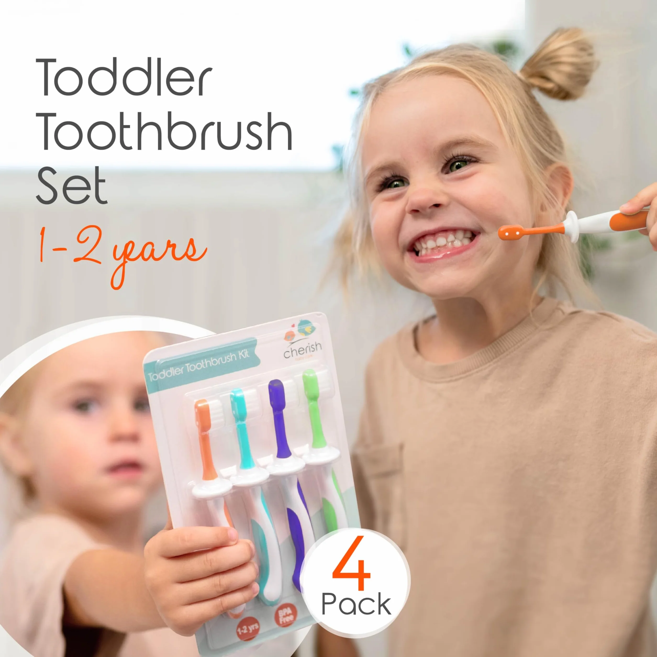 Cherish Baby Care Zestaw szczoteczek dla dzieci 4 sztuki silikonowa nie zawiera BPA