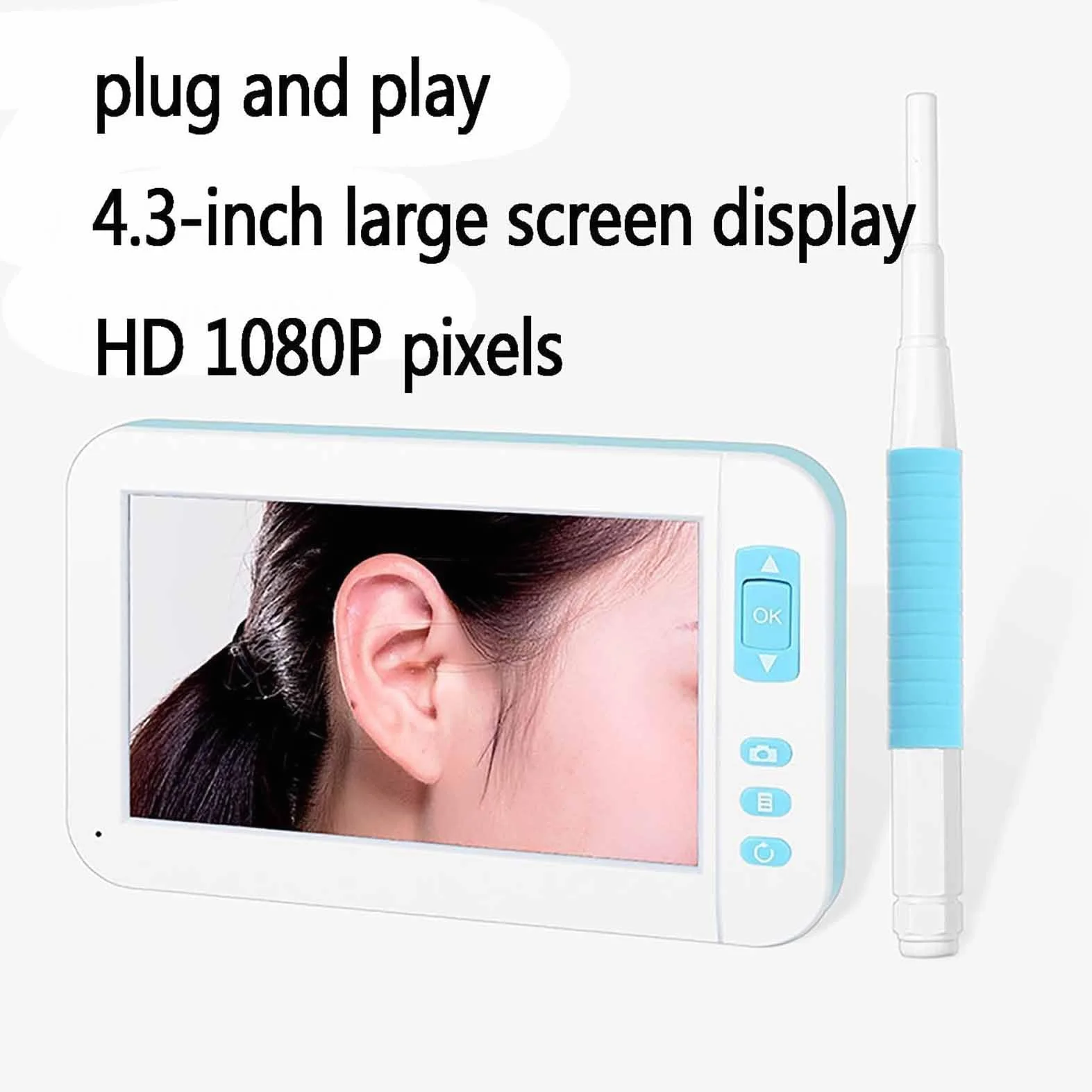 Przenośny cyfrowy Otoskop, Czyściciel uszu z obiektywem HD 1080P 3,9 Mm z 4,3 cala i 6 diodami LED IPS, przenośny zasięg ucha dla dorosłych, dzieci i zwierząt domowych