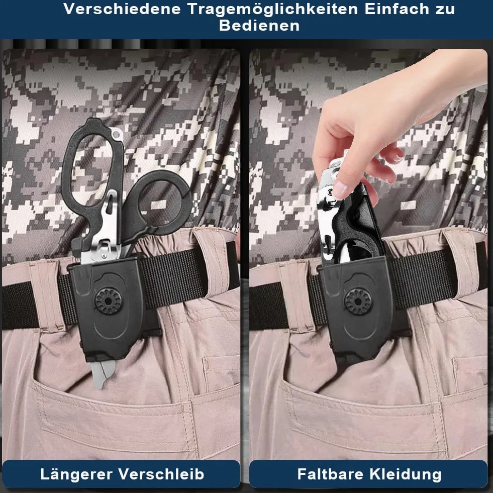 Trauma Nożyczki Multitool, Nożyczki Ratownicze z 6 Praktycznymi Funkcjami, Składane Nożyczki ze Stali Nierdzewnej, Nożyczki do Przecinania Pasków, Młotek Szklany, Nożyczki Ratunkowe Raptor