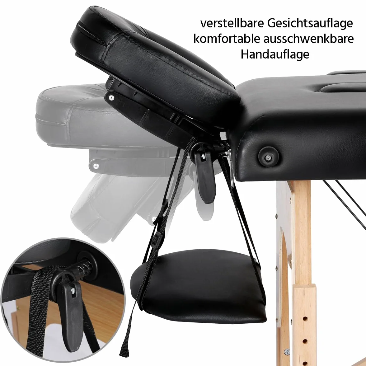 Yaheetech 3-strefowy stół masażowy przenośny regulowany wysokościowo z zagłówkiem i podłokietnikami czarny