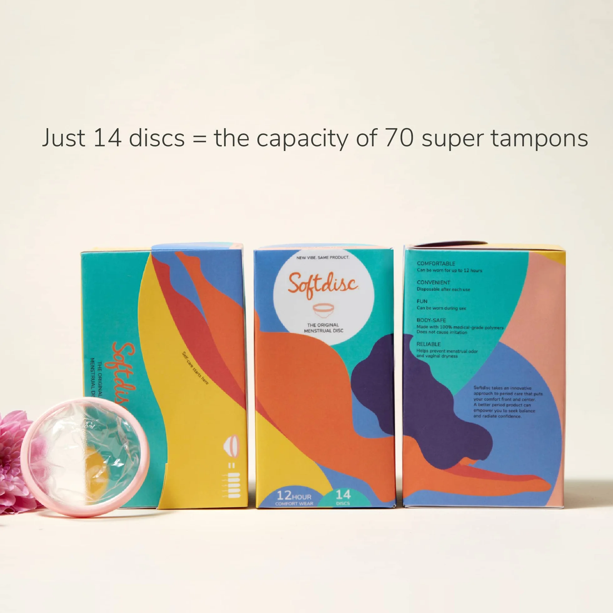 Softdisc Menstrual Discs jednorazowe dyski alternatywa dla tamponu pojemność 5 super tamponów 14 sztuk