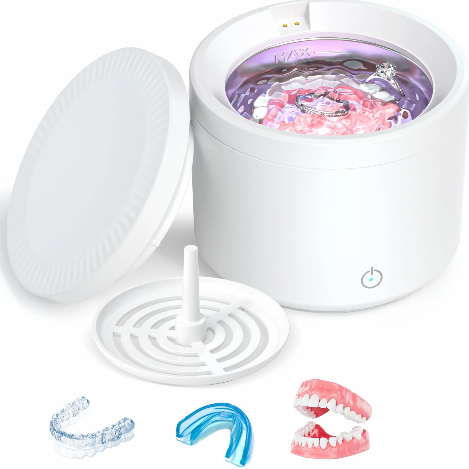 Myjka Ultradźwiękowa 48000HZ, Ultrasonic Retainers Cleaner 200ML z Lampą UV, 24W Urządzenie Do Czyszczenia Ultradźwiękowego do Protez Zębowych/Aparatów Ortodontycznych/Nakładek Invisalign