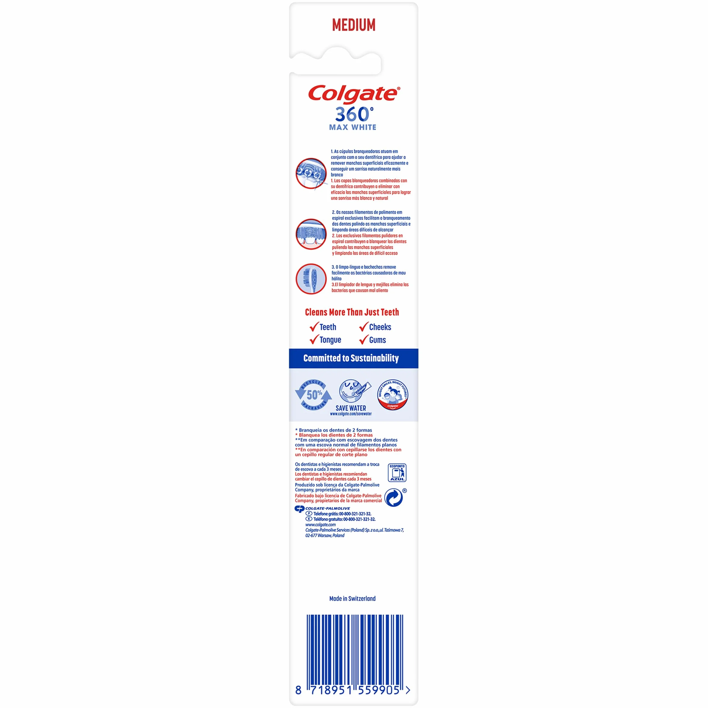 Colgate Max White 360 Szczoteczka do zębów Średnia twardość 1 szt.