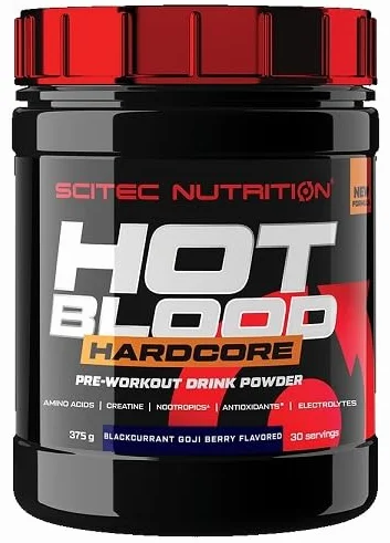 Scitec Nutrition Hot Blood Hardcore, Napój przedtreningowy z aminokwasami i kreatyną, 375 g, Blackcurrant goji berry